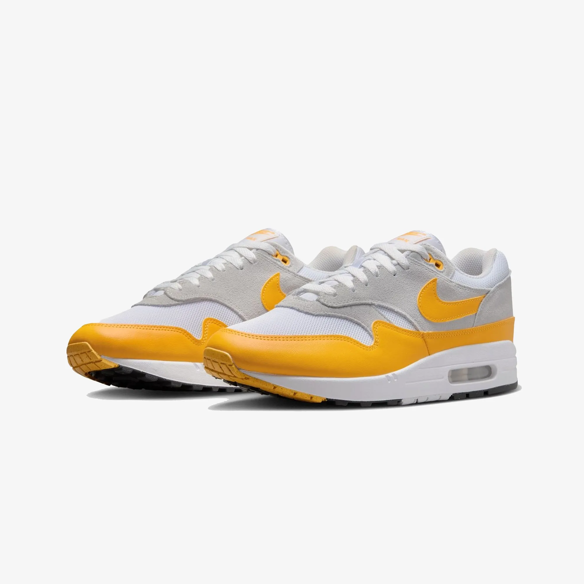 NIKE | AIR MAX 1 ESSENTIAL { WHITE/UNIVERSITY GOLD-PURE PLATINUM Torsion Stability Systems Thermoplastic Compound