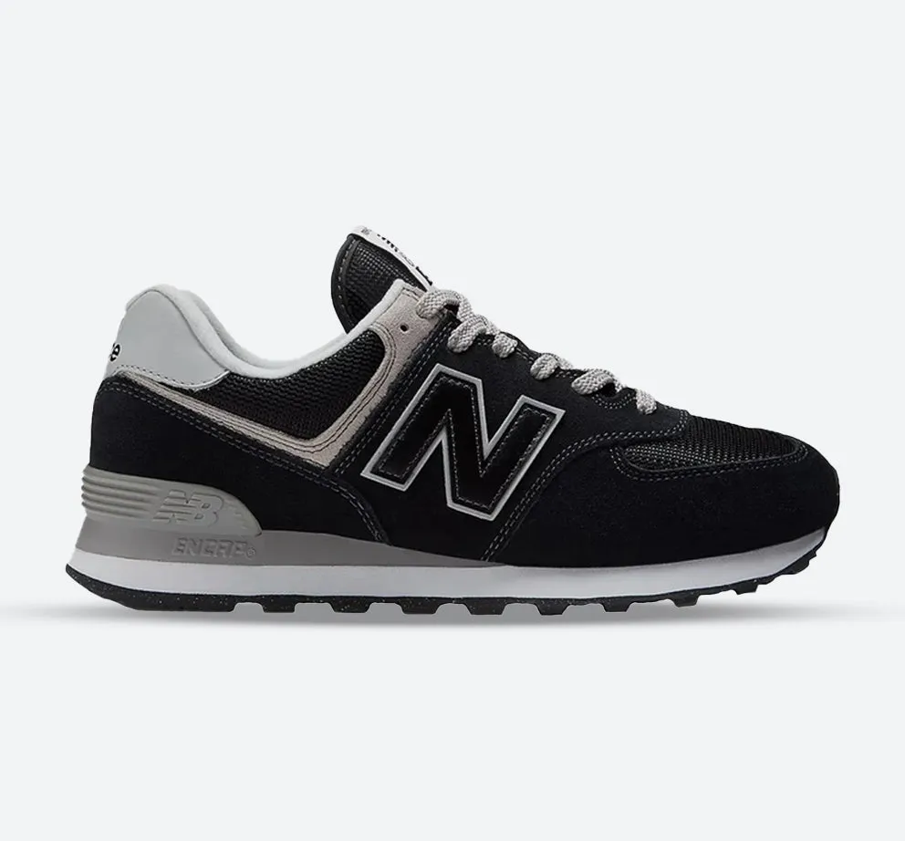 Men's Wide Fit New Balance ML574EVB Running Sneakers - Exclusive - Black/White Metallic