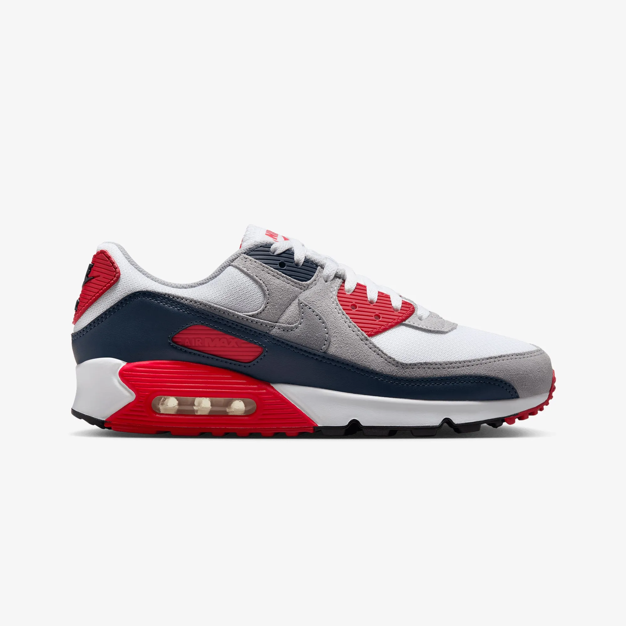 Nike | AIR MAX 90 { WHITE/COOL GREY-UNIVERSITY RED Light Grip