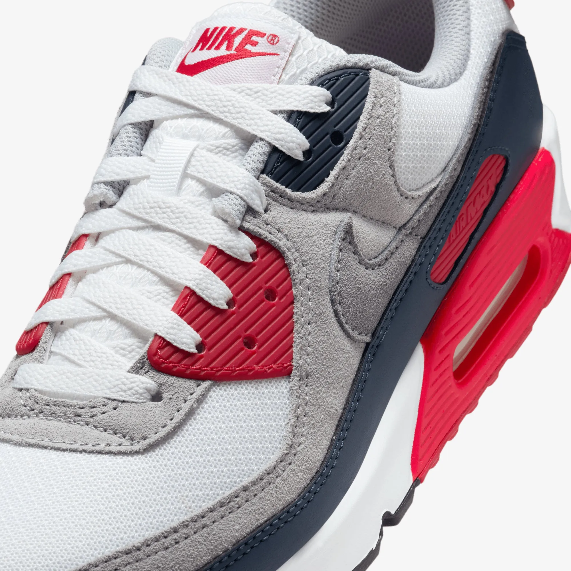 Strong Stitching All-Purpose Style Nike | AIR MAX 90 { WHITE/COOL GREY-UNIVERSITY RED
