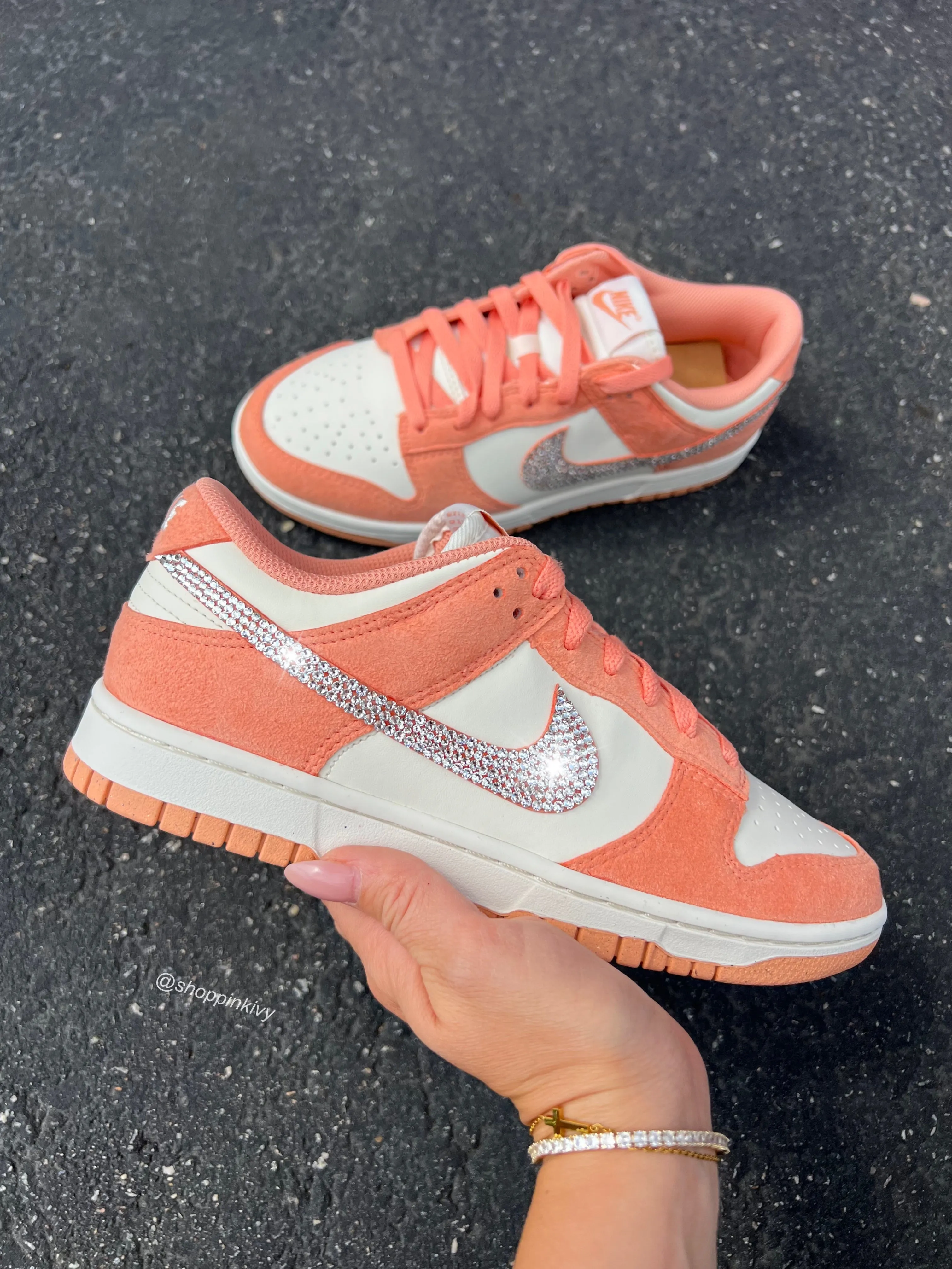 Grass Hike Long Comfort Peach Suede Swarovski Womens Nike Dunk Shoes