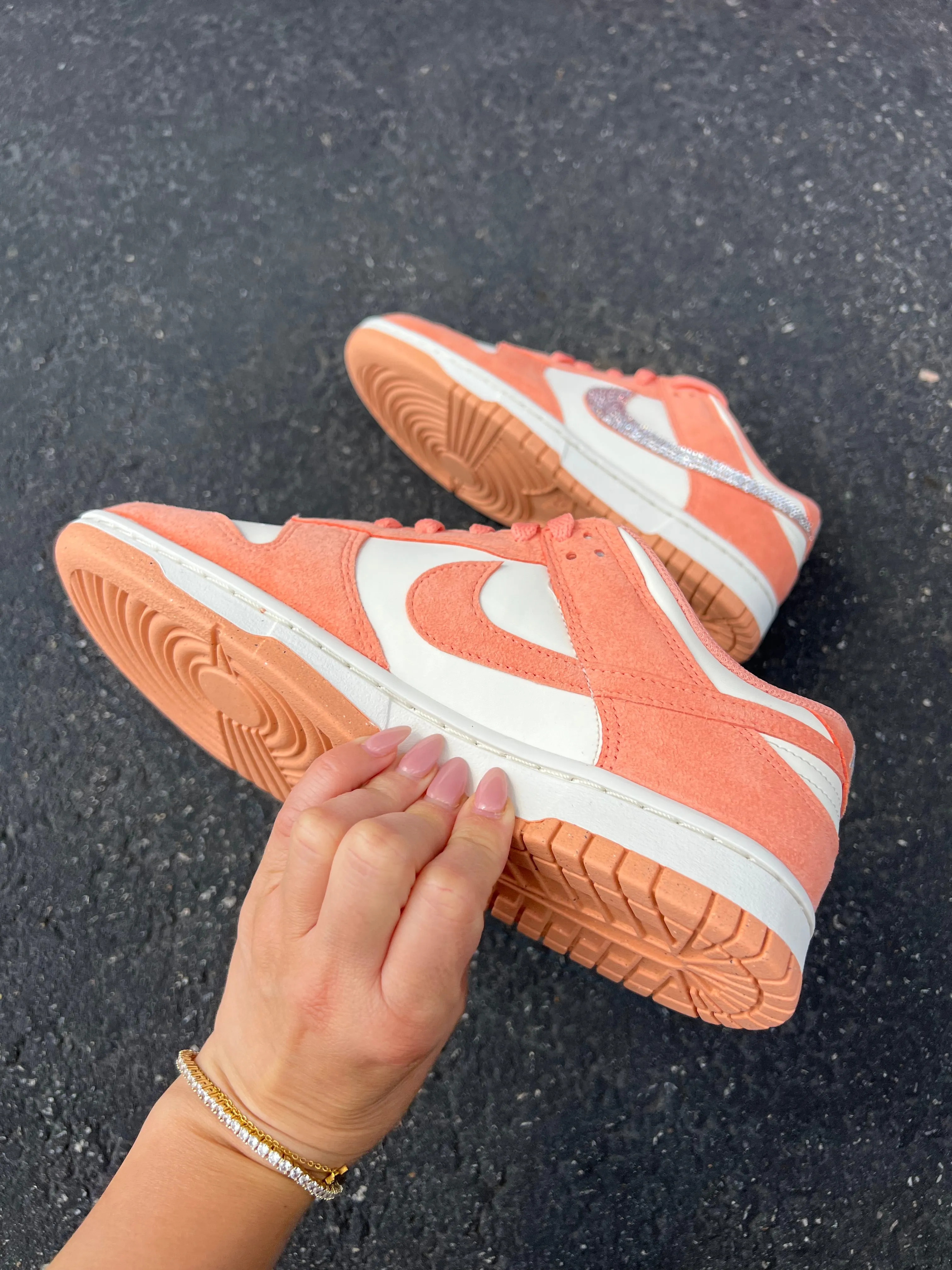 Peach Suede Swarovski Womens Nike Dunk Shoes Mark Hike