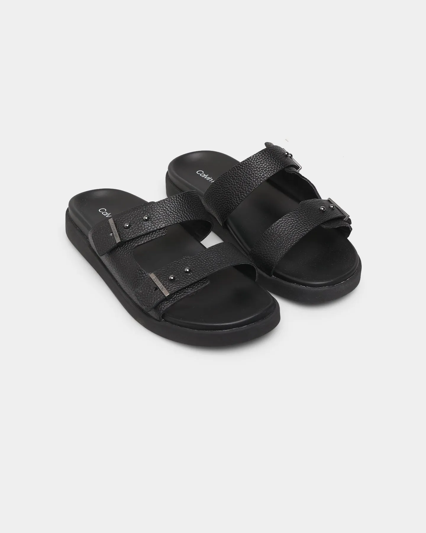 Video Look Wide Path Calvin Klein Leather Sandals CK Black