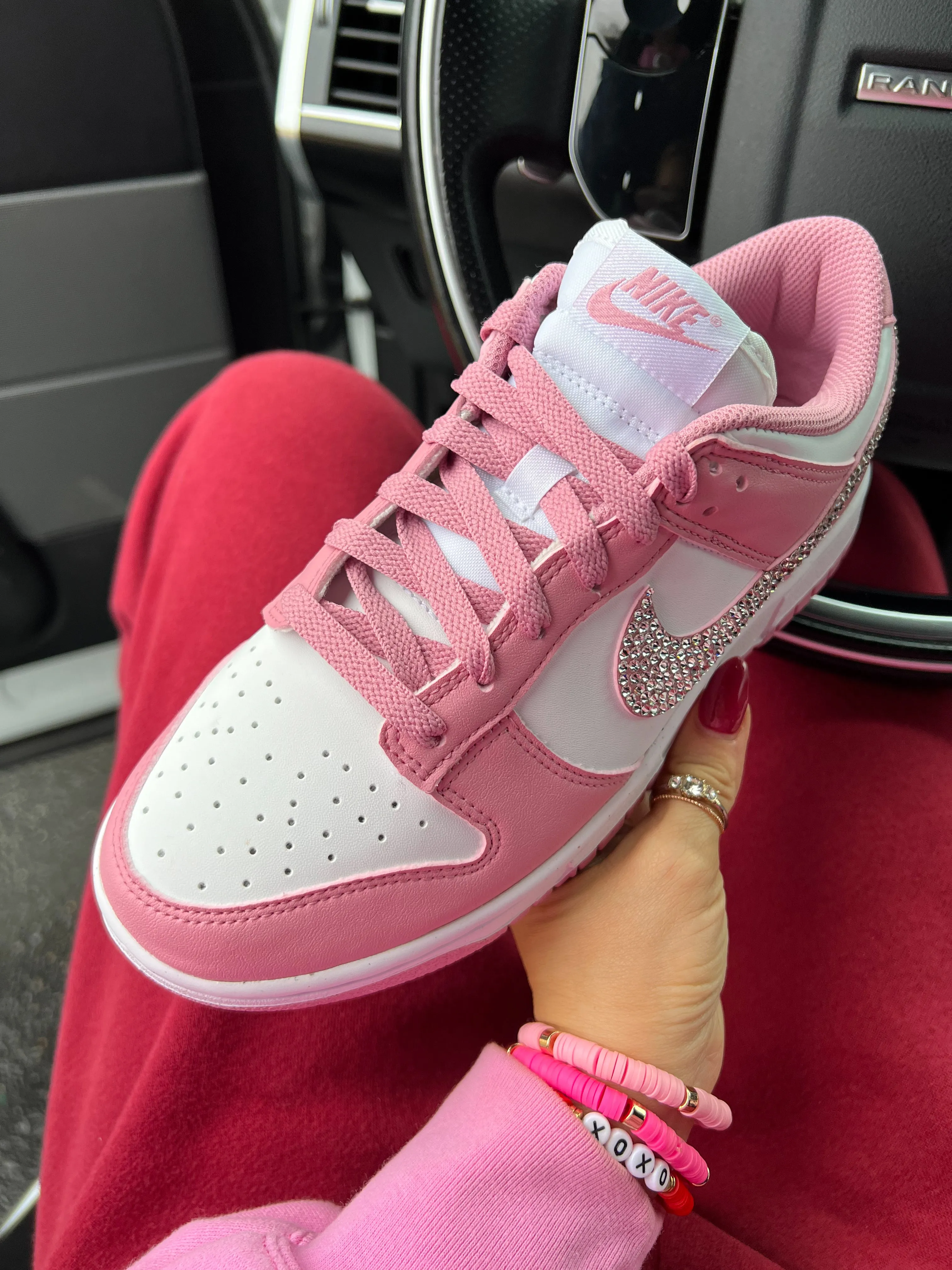 Pink and White Swarovski Womens Nike Dunk Shoes Field Trip