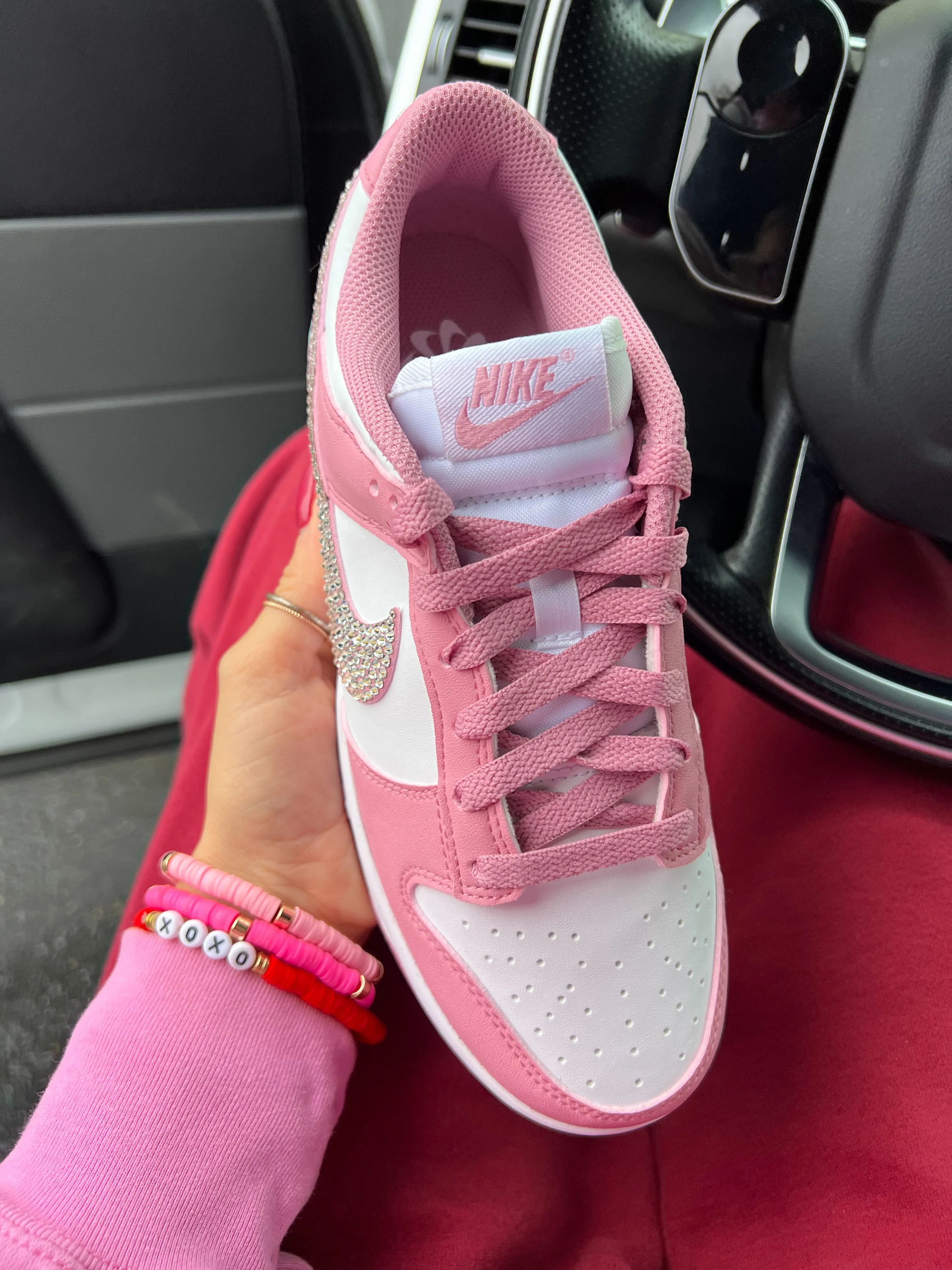 Pink and White Swarovski Womens Nike Dunk Shoes Comfortable Support
