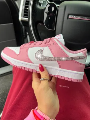 Pink and White Swarovski Womens Nike Dunk Shoes Lake Path