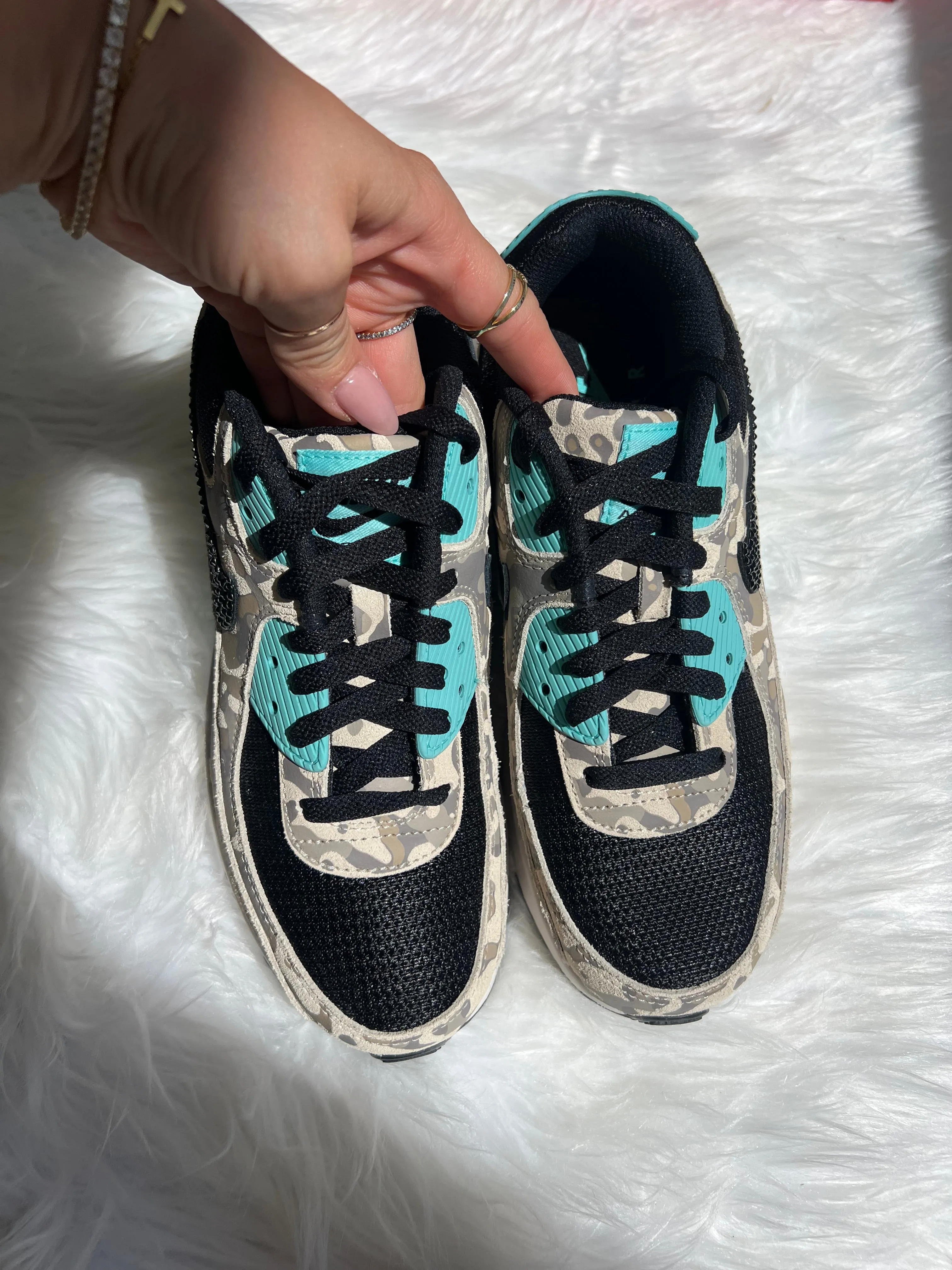 Plus Size Sport Ready Camo and Turquoise Animal Print Swarovski Womens Nike Air Max 90