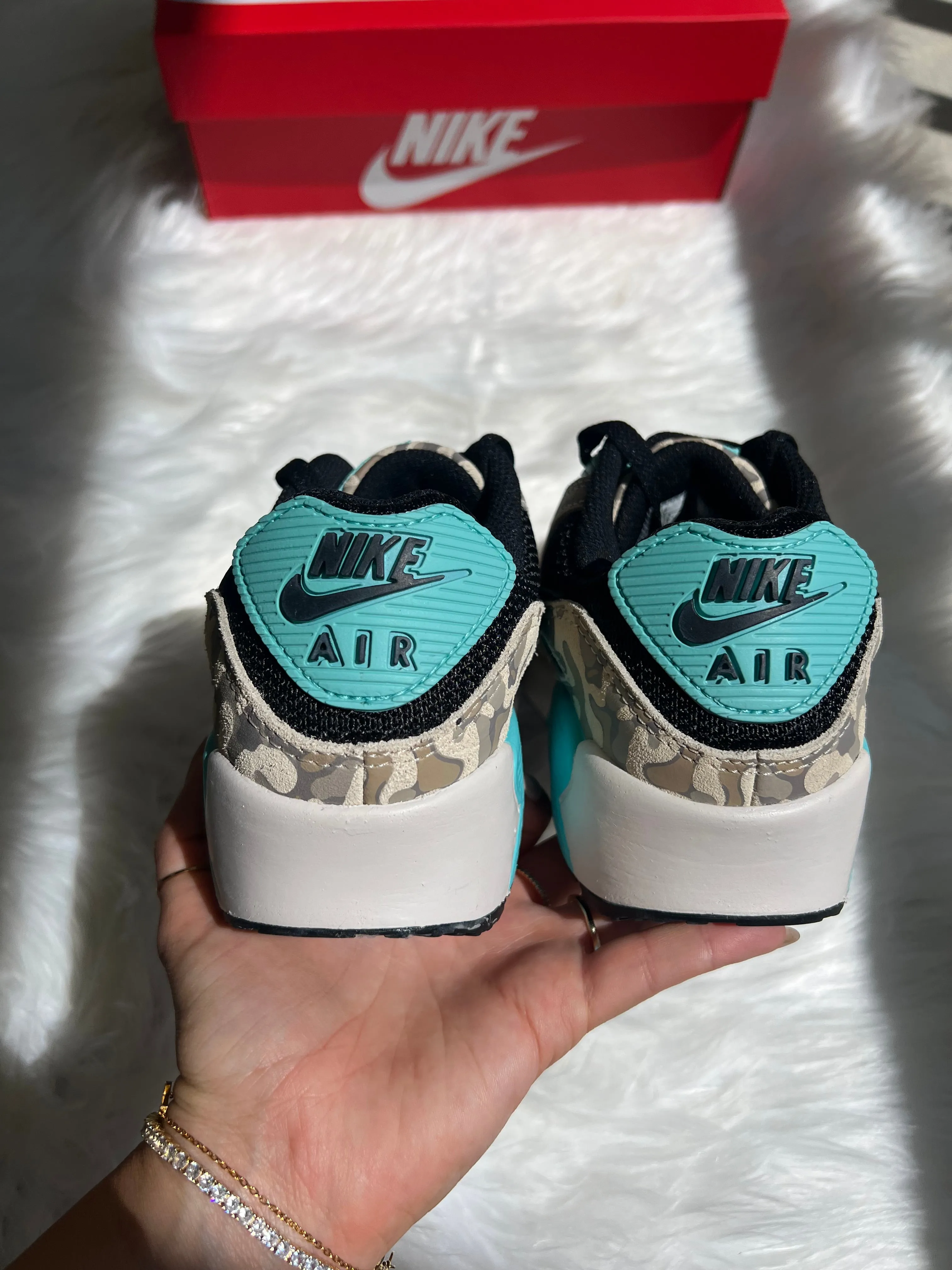 On-The-Go Camo and Turquoise Animal Print Swarovski Womens Nike Air Max 90
