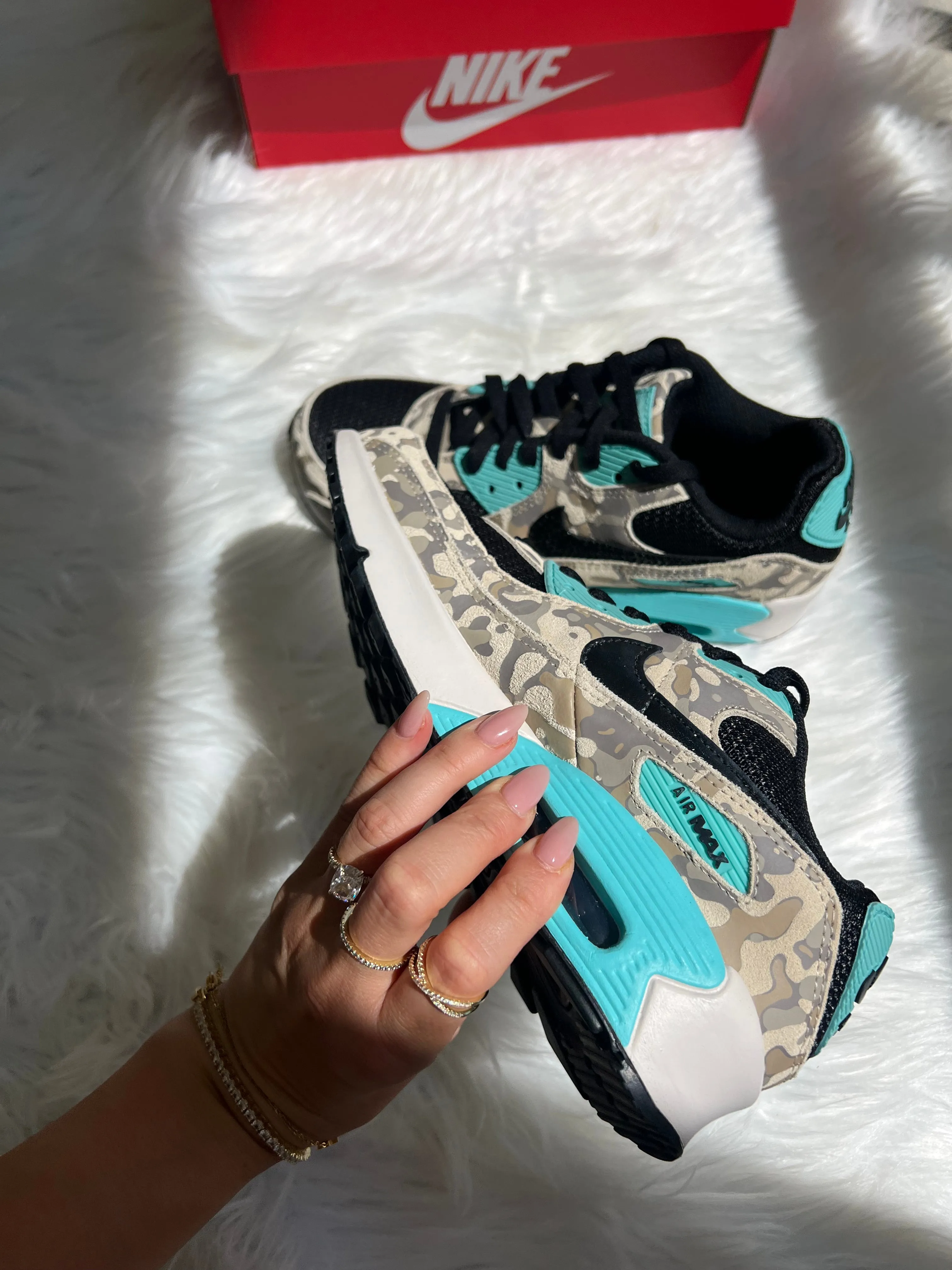 Fashion Layer Minimal Choice Camo and Turquoise Animal Print Swarovski Womens Nike Air Max 90