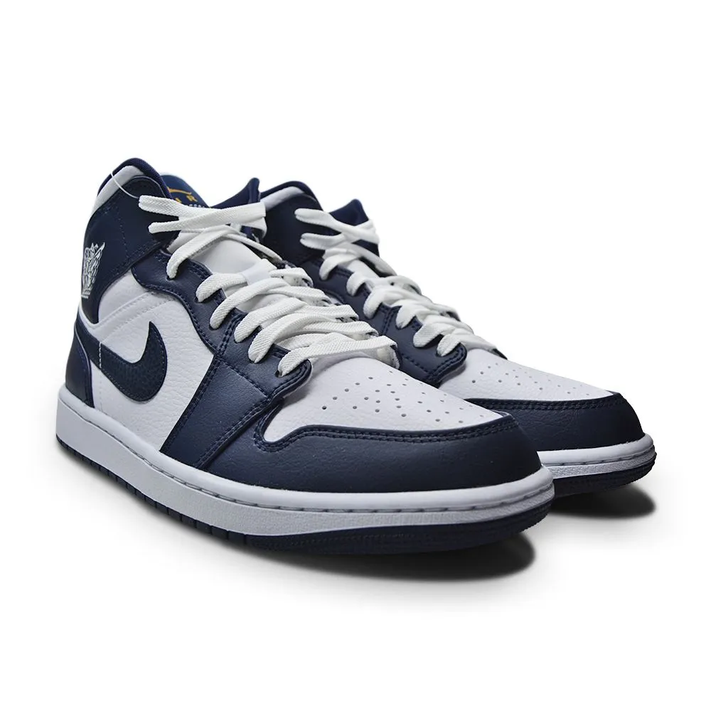 Nike Air Jordan 1 Mid 'White Metallic Gold Obsidian' Pronation Control Technology Interlocking Traction