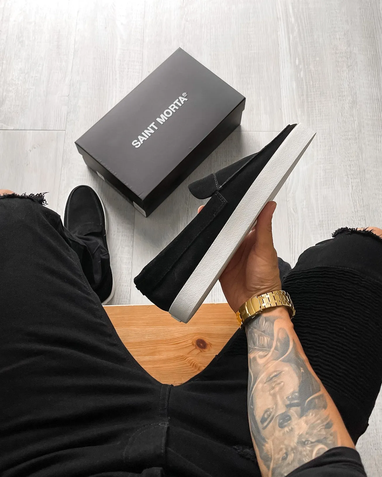 Saint Morta Hemisphere Suede Slip On Loafer Black/White Training Zip Fast