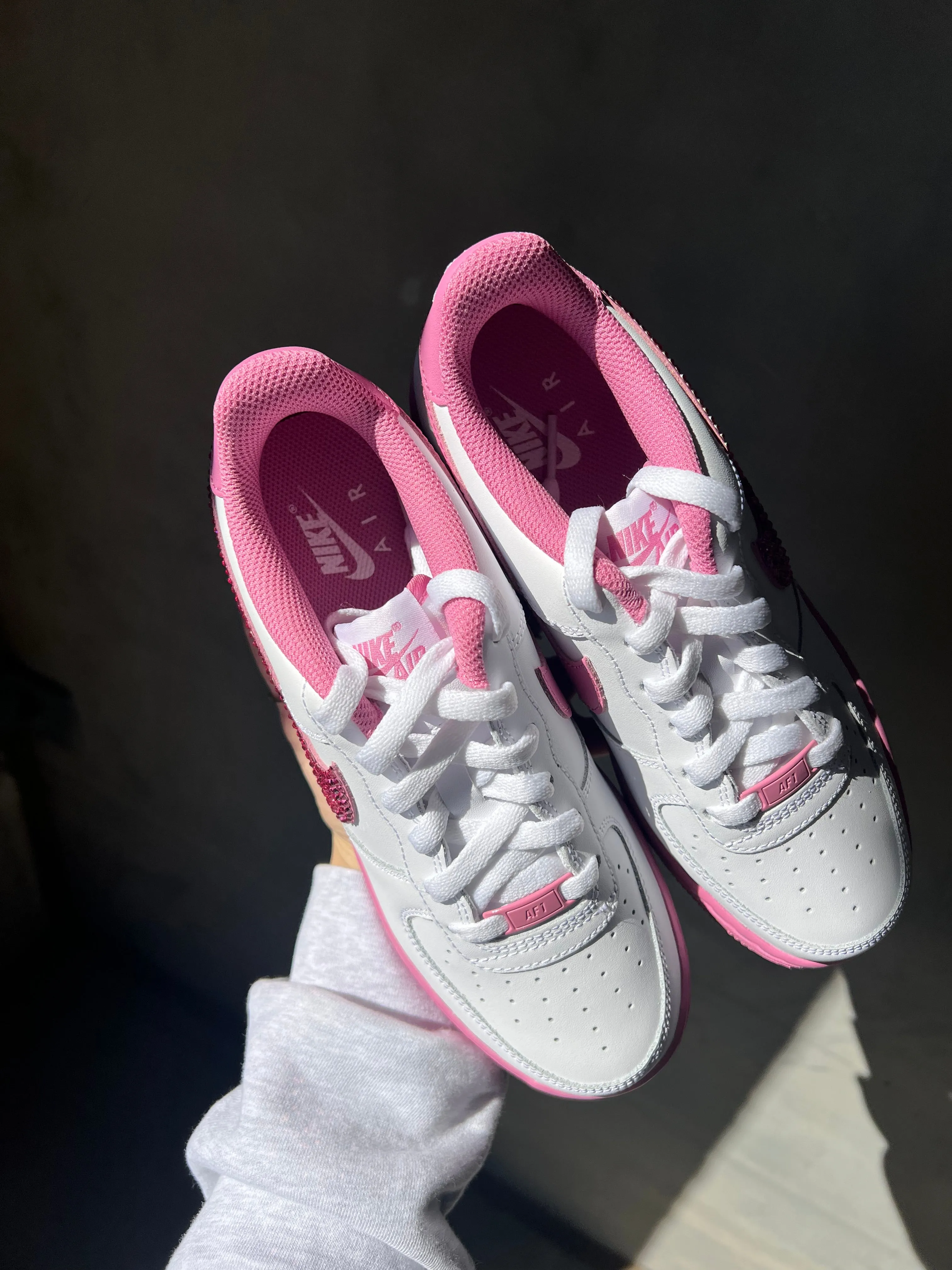 Morning Ready Sleek Style Pink Swarovski Women??s Air Force 1 Low Shoes