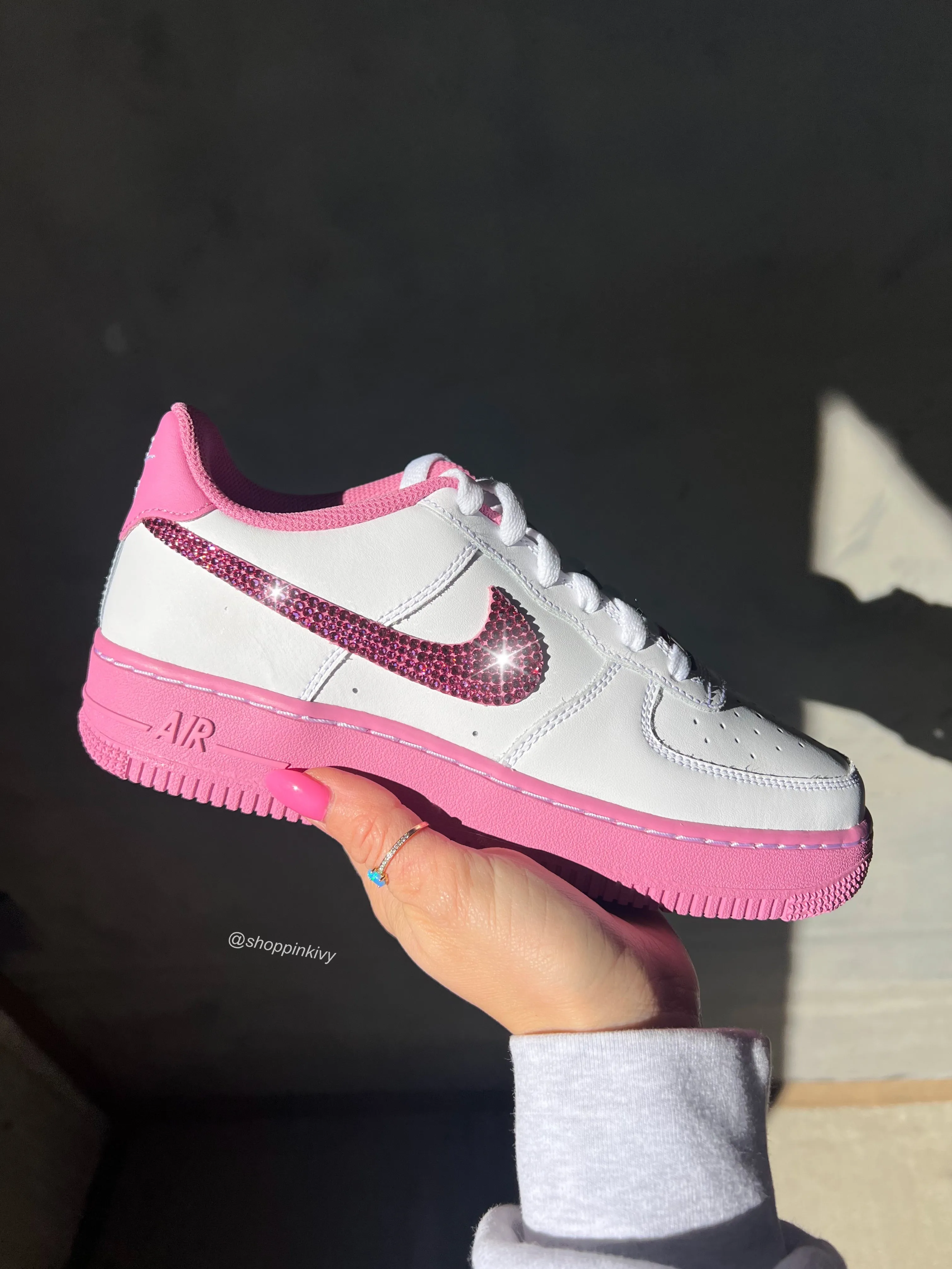 Pink Swarovski Women??s Air Force 1 Low Shoes Cool Days Shady Run