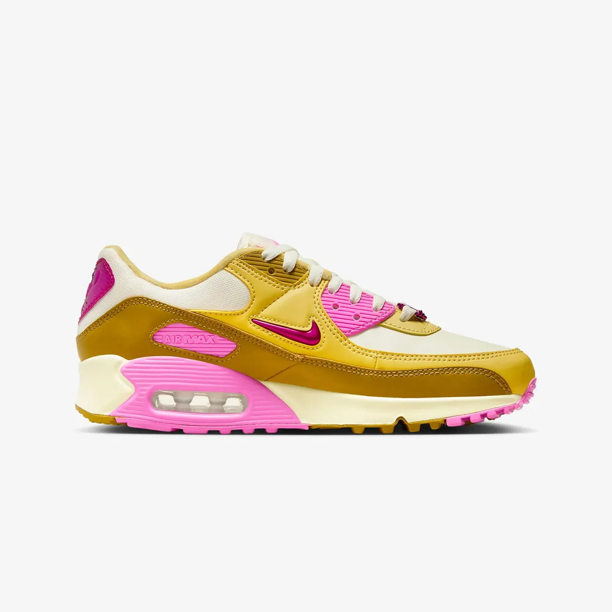 Nike | AIR MAX 90 SE  { COCONUT MILK/PLAYFUL PINK-SATURN GOLD Plush flexibility