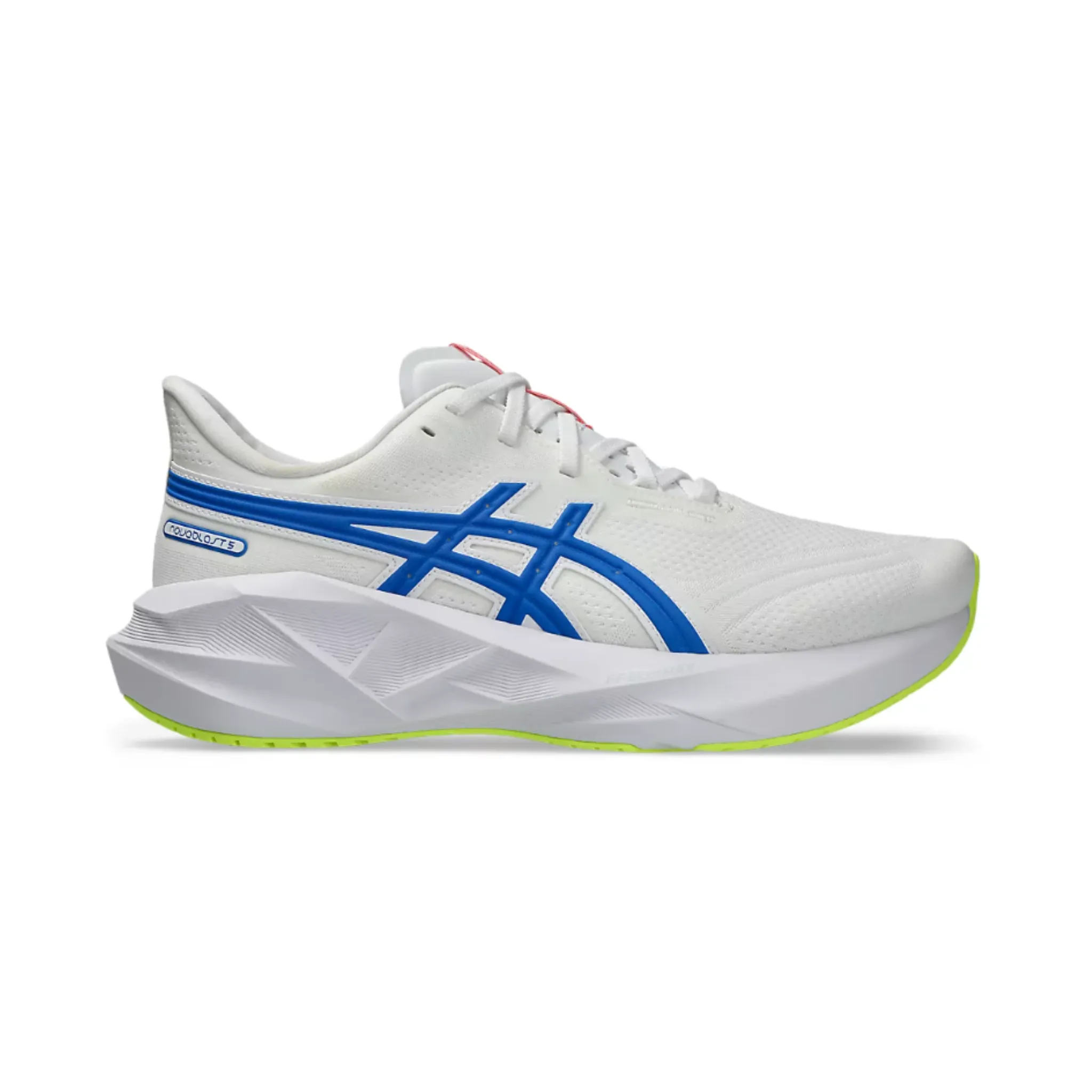 MEN'S NOVABLAST 5 ASICS TRACK CLUB - D - 100 WHITE/TUNA BLUE Crystal Glow Responsive Cushion Weekend Warriors