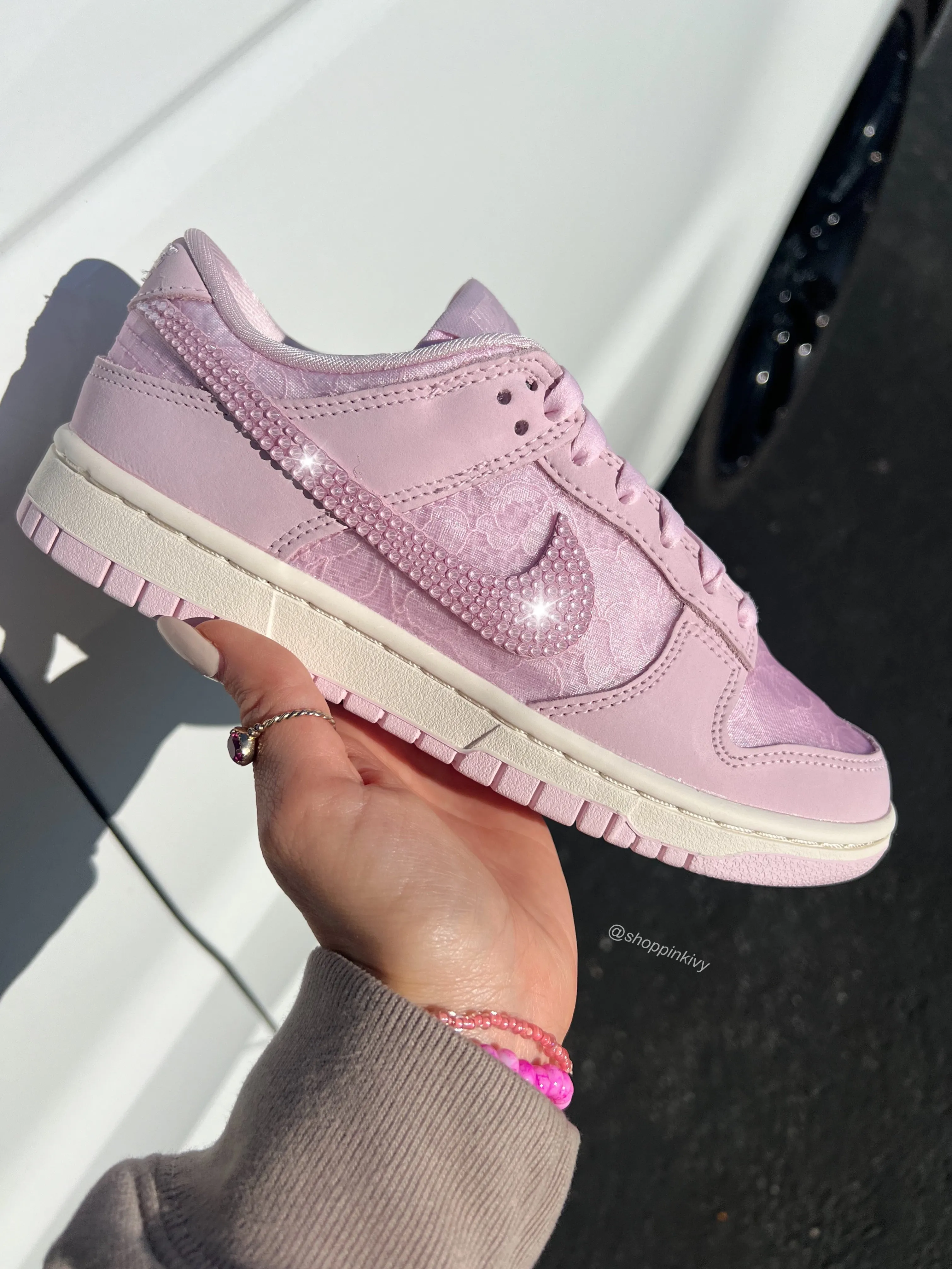 Pink Lace Special Edition Swarovski Womens Nike Dunk Shoes Cushioned ride Side Support