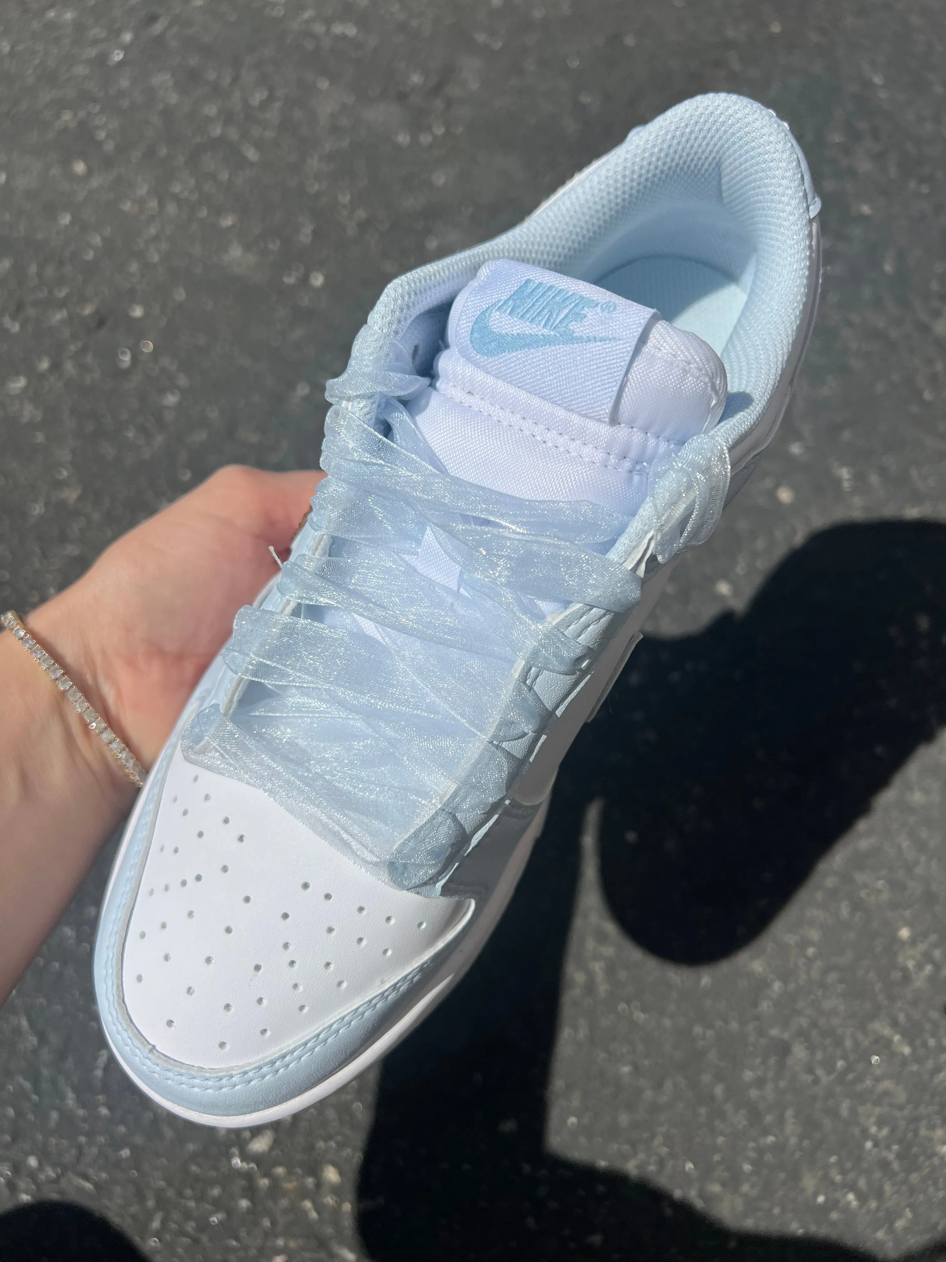 Dog Jog Indoor outdoor use Blue Organza Ribbon Lace Swarovski Womens Nike Dunk Shoes