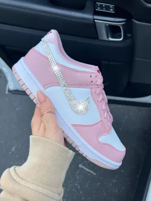 Step Free Rose Gold Pink Swarovski Womens Nike Dunk Shoes