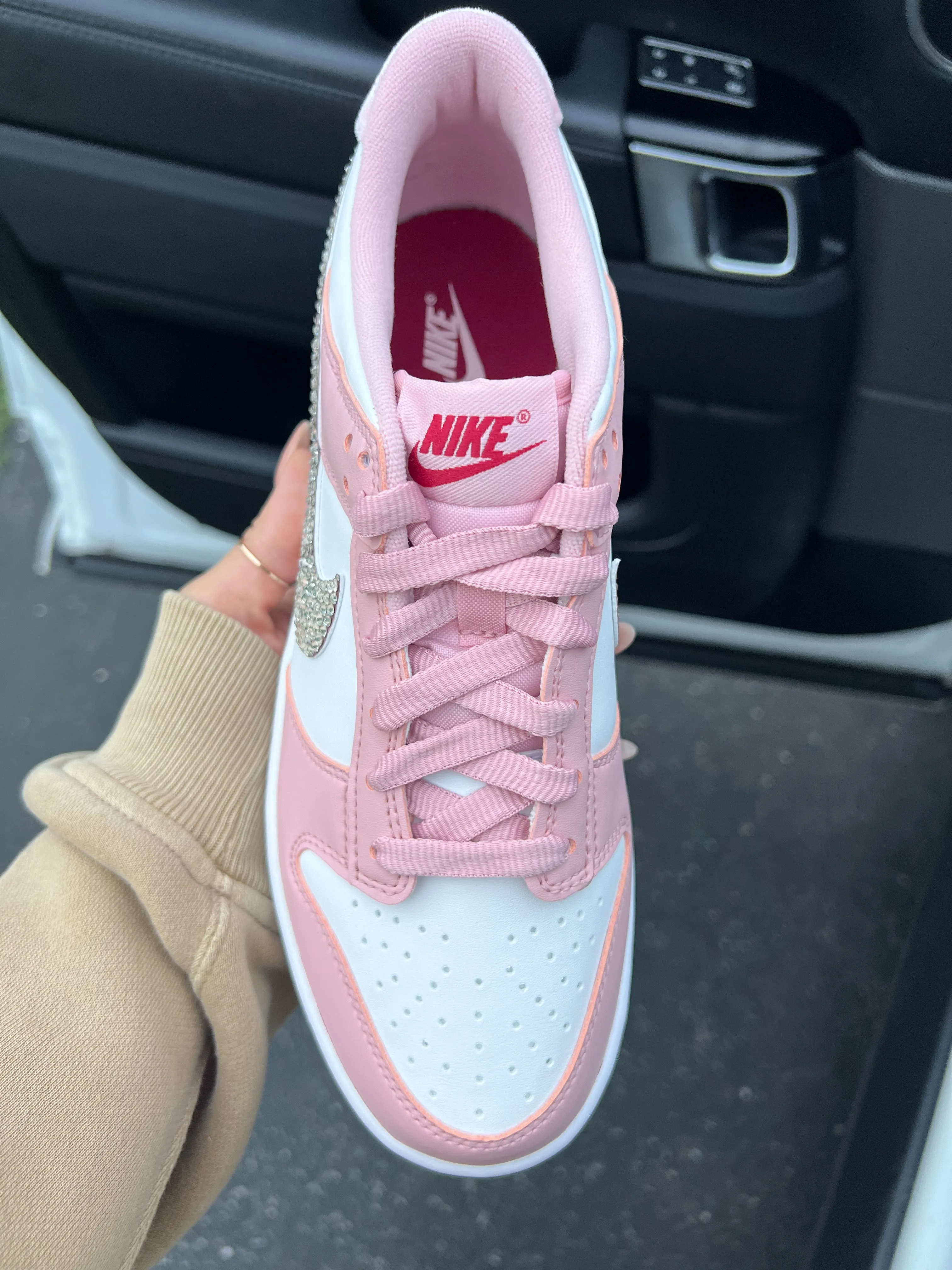 Supportive Fit Rose Gold Pink Swarovski Womens Nike Dunk Shoes