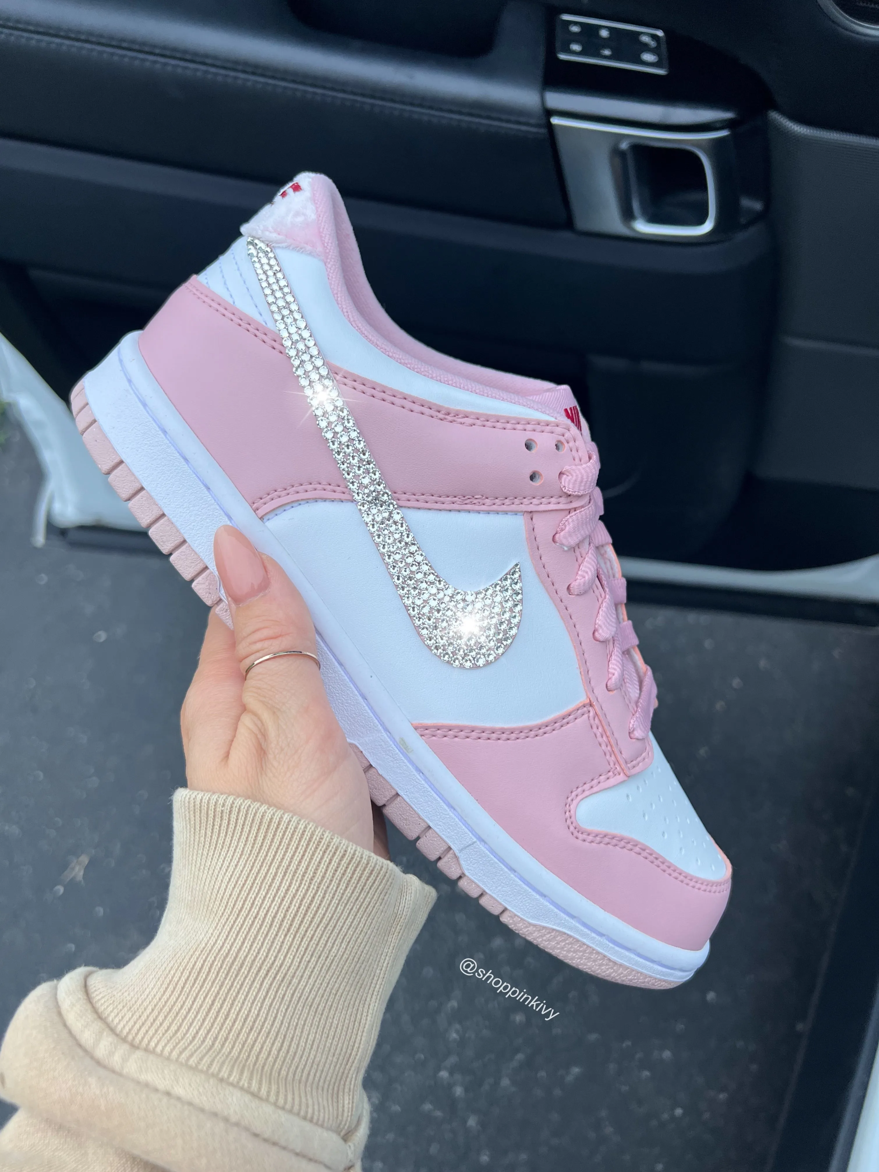Rose Gold Pink Swarovski Womens Nike Dunk Shoes Wind Path