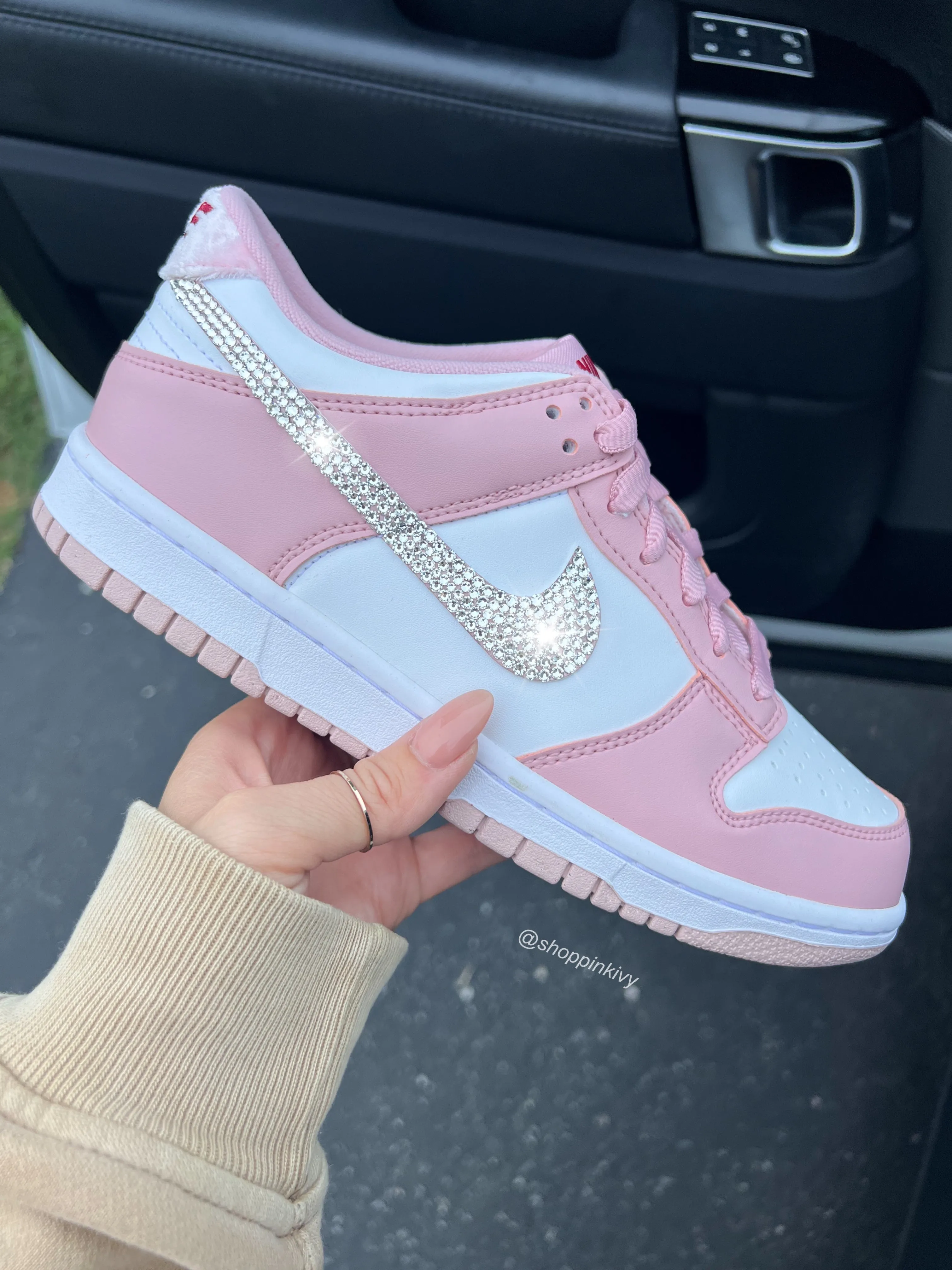 Partner Hike Rose Gold Pink Swarovski Womens Nike Dunk Shoes