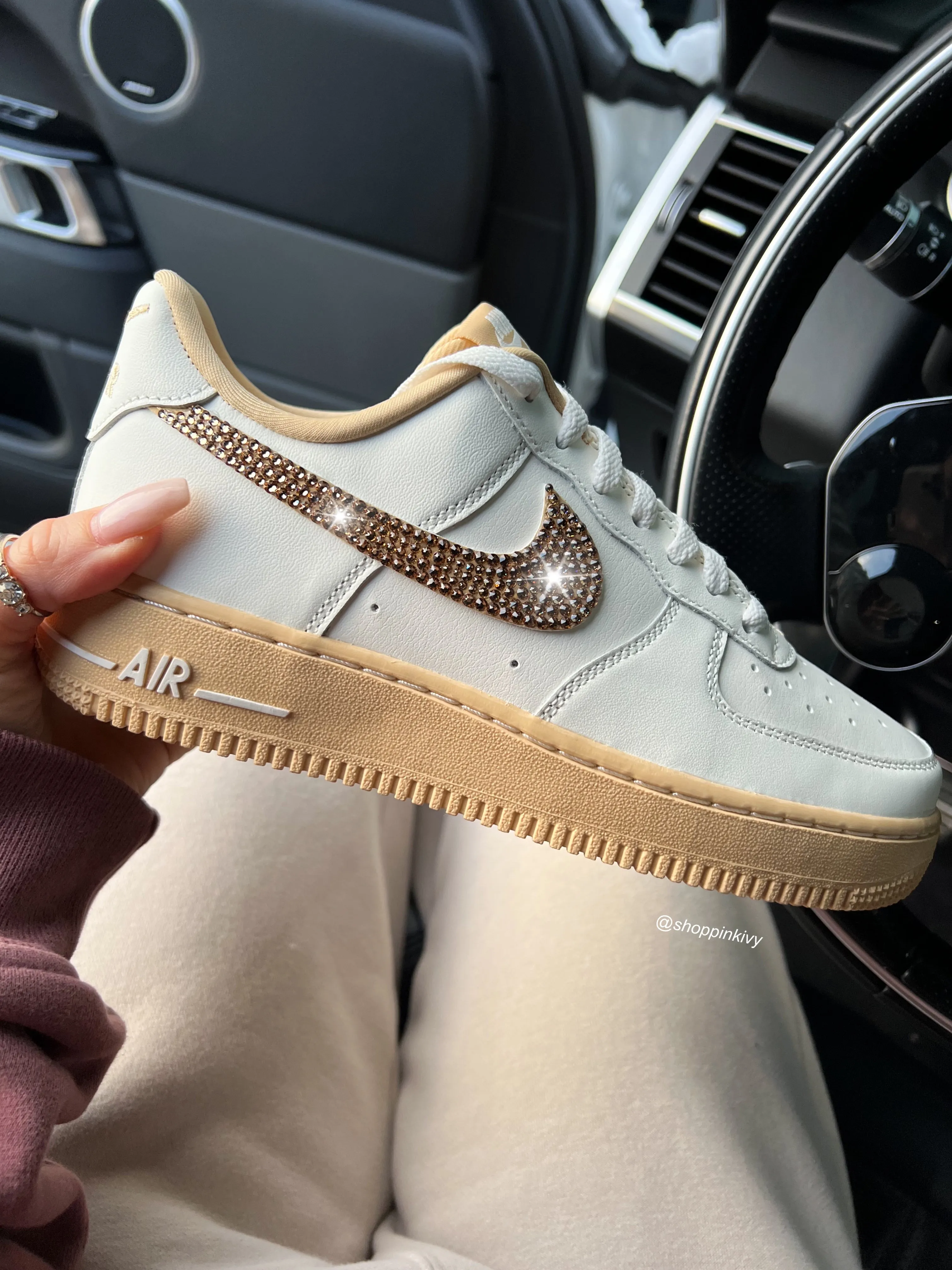 Cream Gold Shimmer Swarovski Nike Air Force 1 Festival Ready