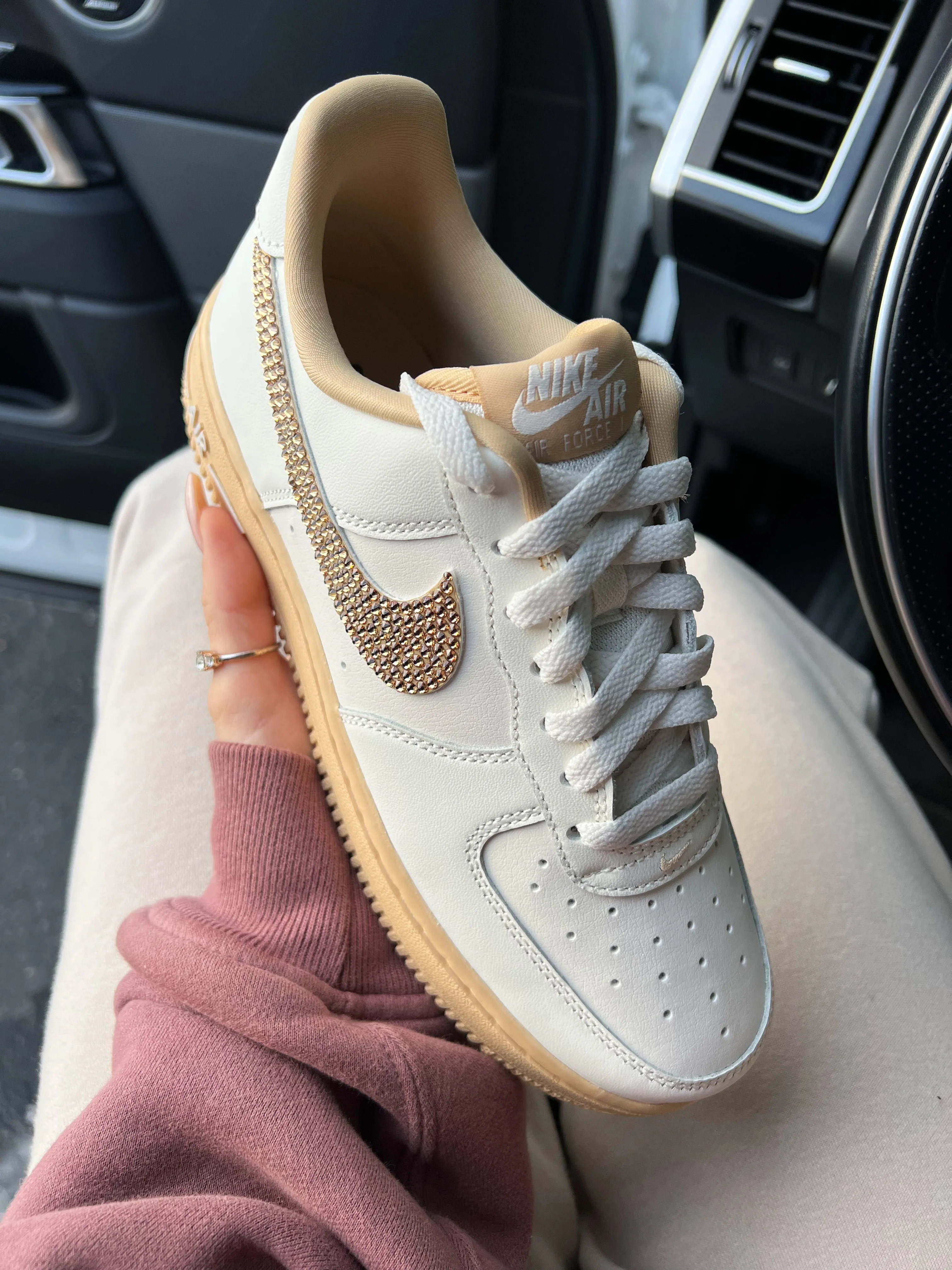 Cream Gold Shimmer Swarovski Nike Air Force 1 simple details Canyon Jog