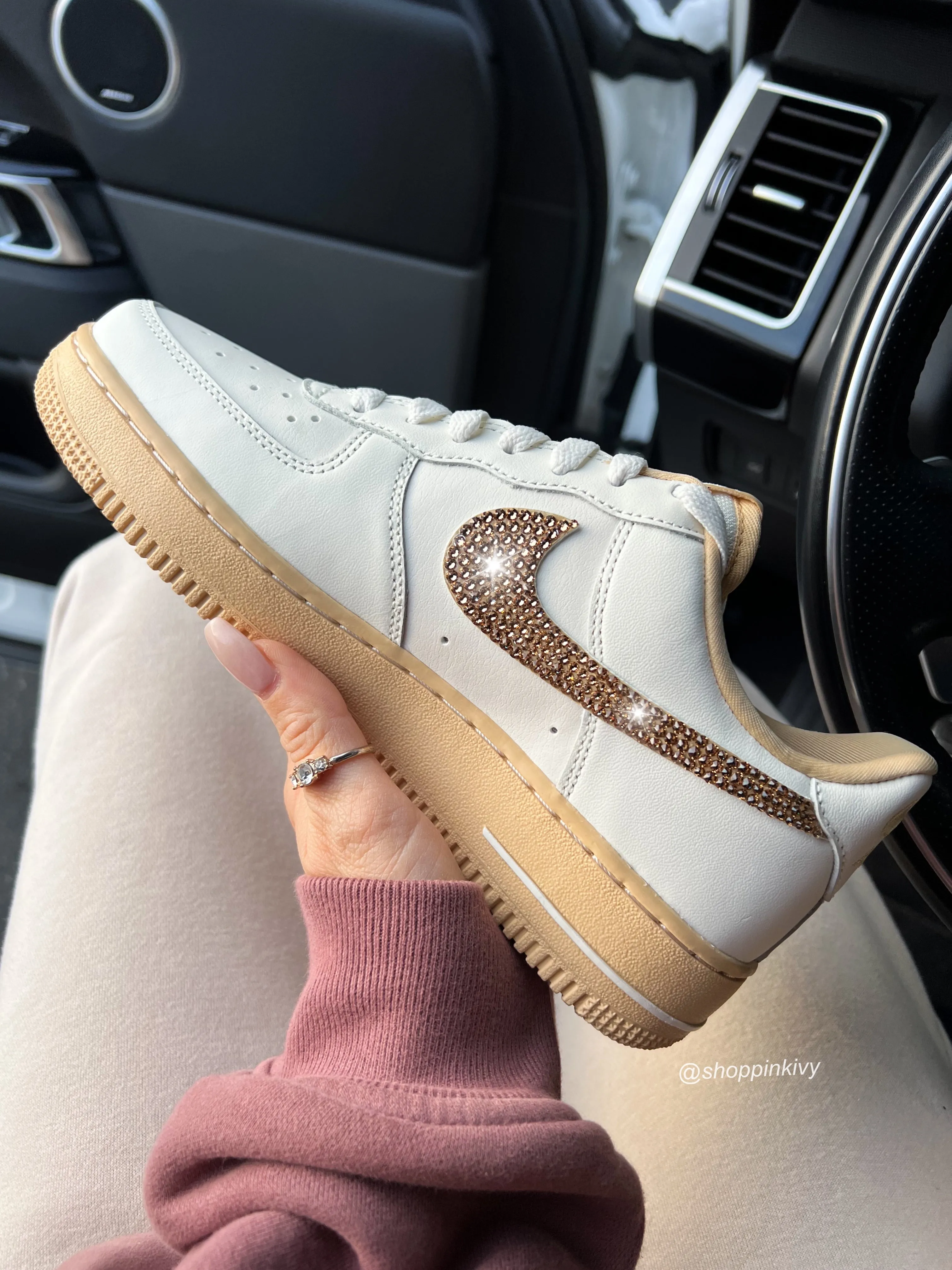 Cream Gold Shimmer Swarovski Nike Air Force 1 Non-Slip Sole Star Hike