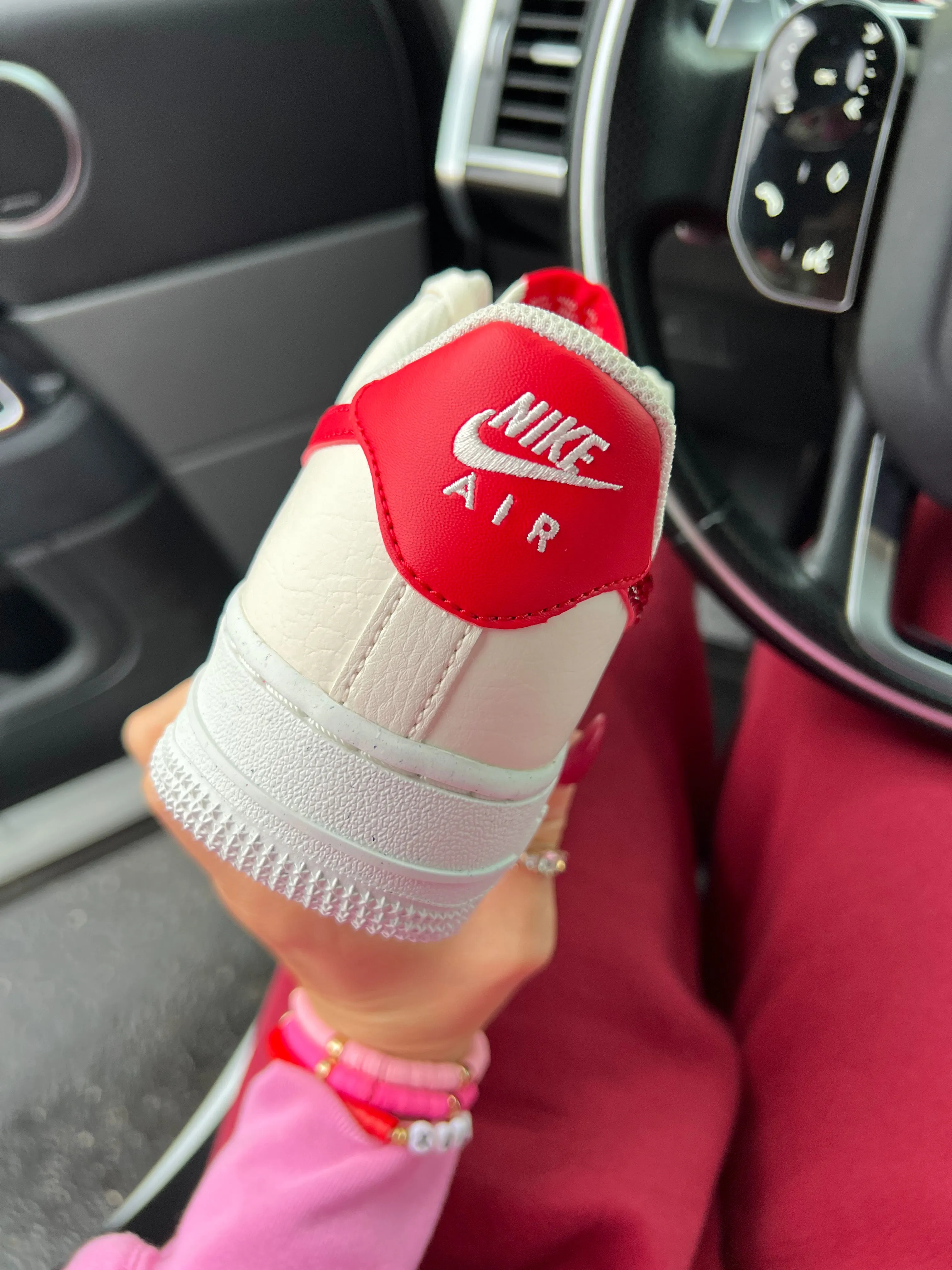 Cream Red Swarovski Women's Nike Air Force 1 All Day Long Drive Friendly