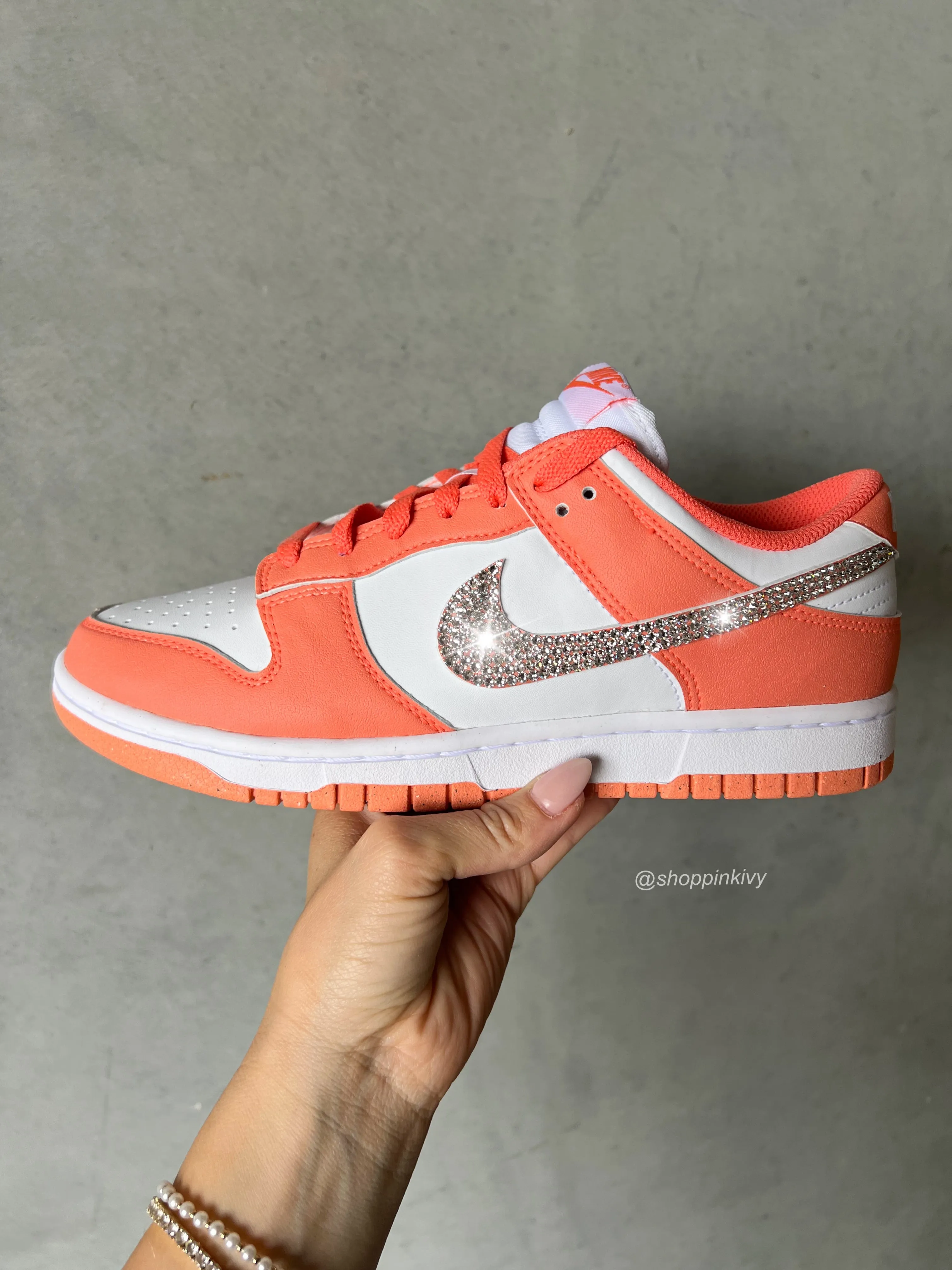 Mango Orange Swarovski Womens Nike Dunk Shoes Smooth Upper Subtle Edge