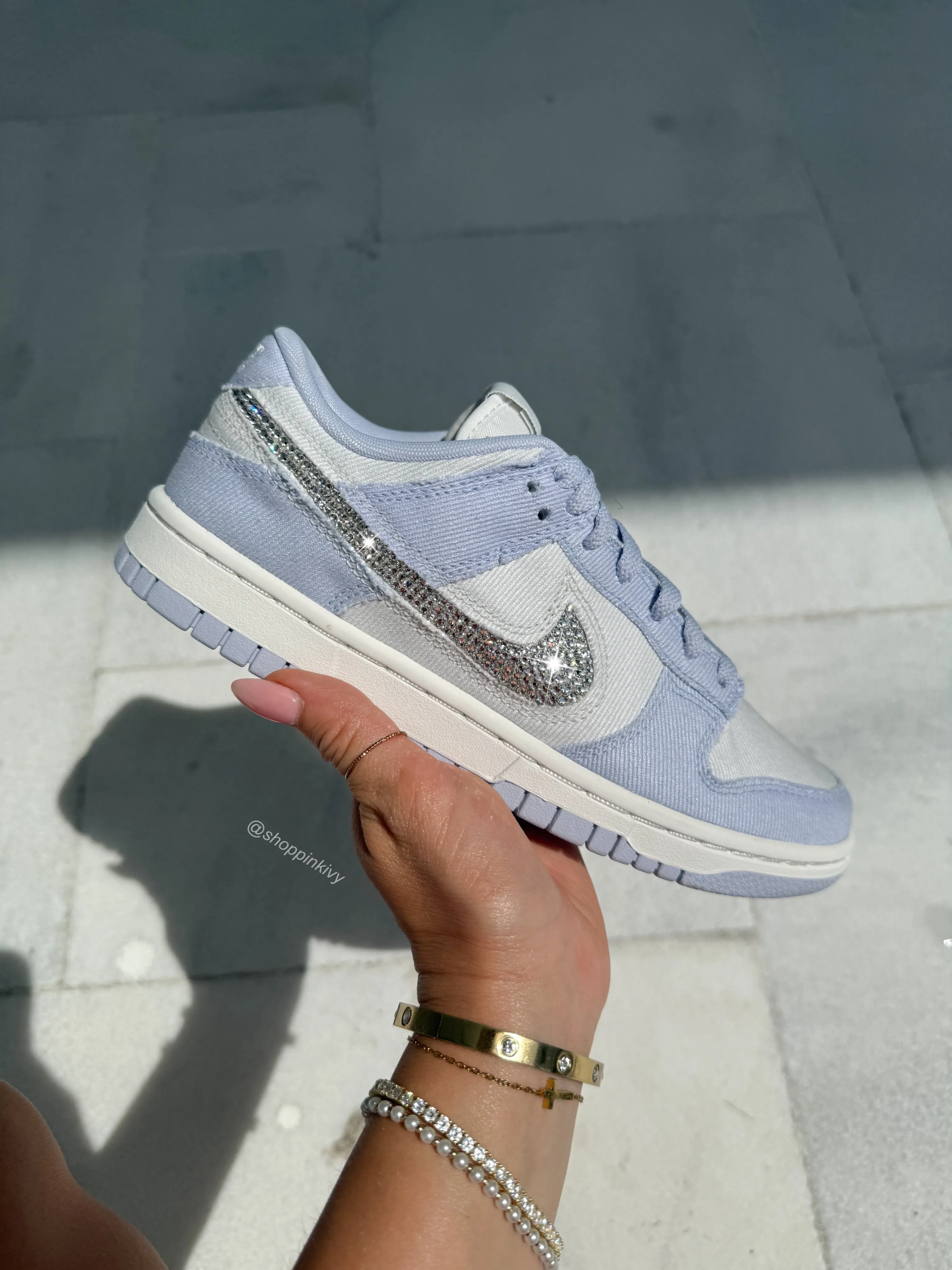 Denim Swarovski Womens Nike Dunk Shoes Fit Soft Gym Street