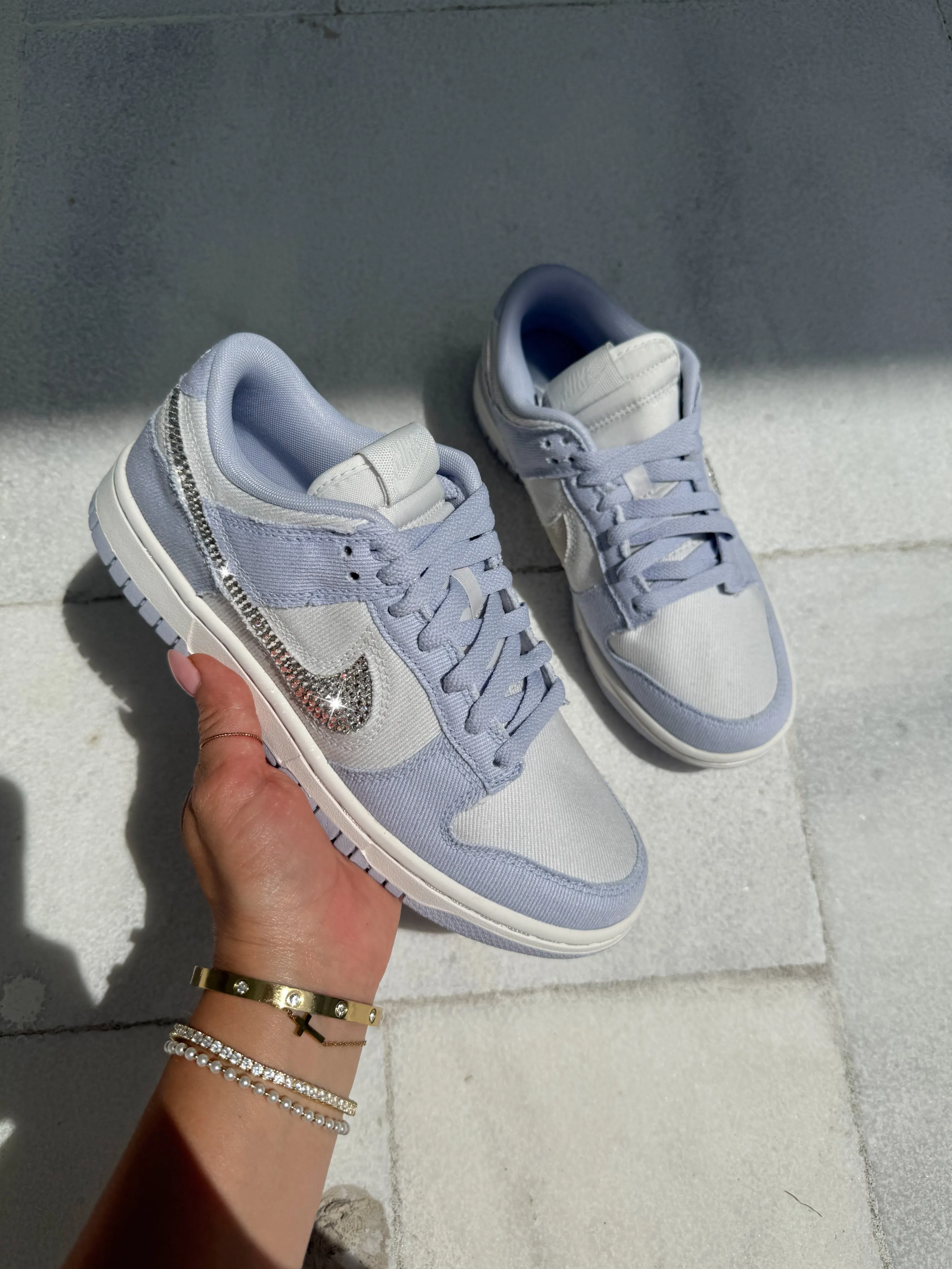 Denim Swarovski Womens Nike Dunk Shoes Neutral Look