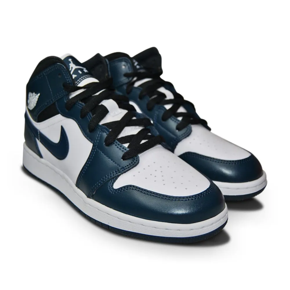 Nike Air Jordan 1 Mid - 554725 411- Armory Navy White Black Pure Dedication Ankle Lock Structure