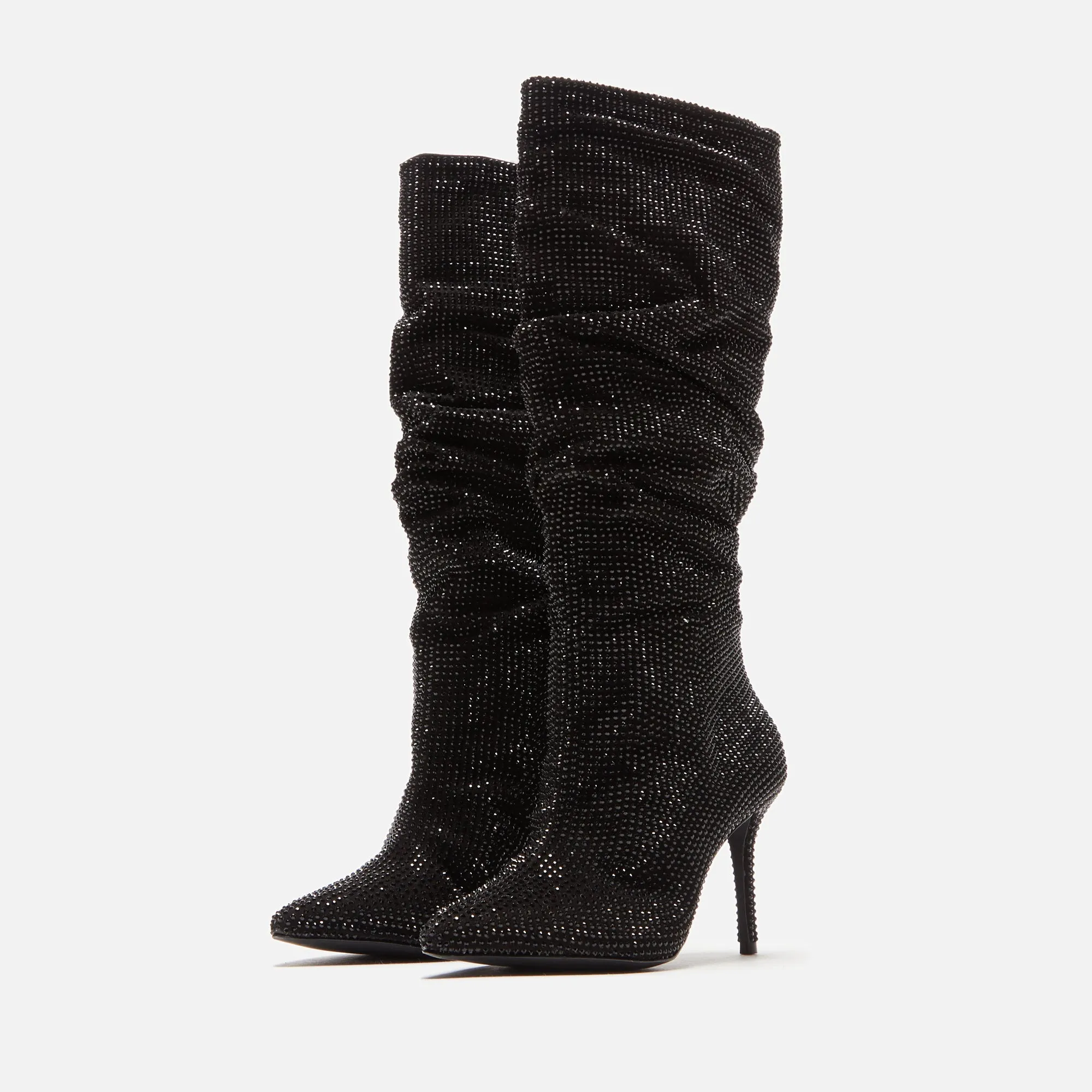 Black Suede Studio Geni Boot - Black Crystal Embellished Suede Comfort arch