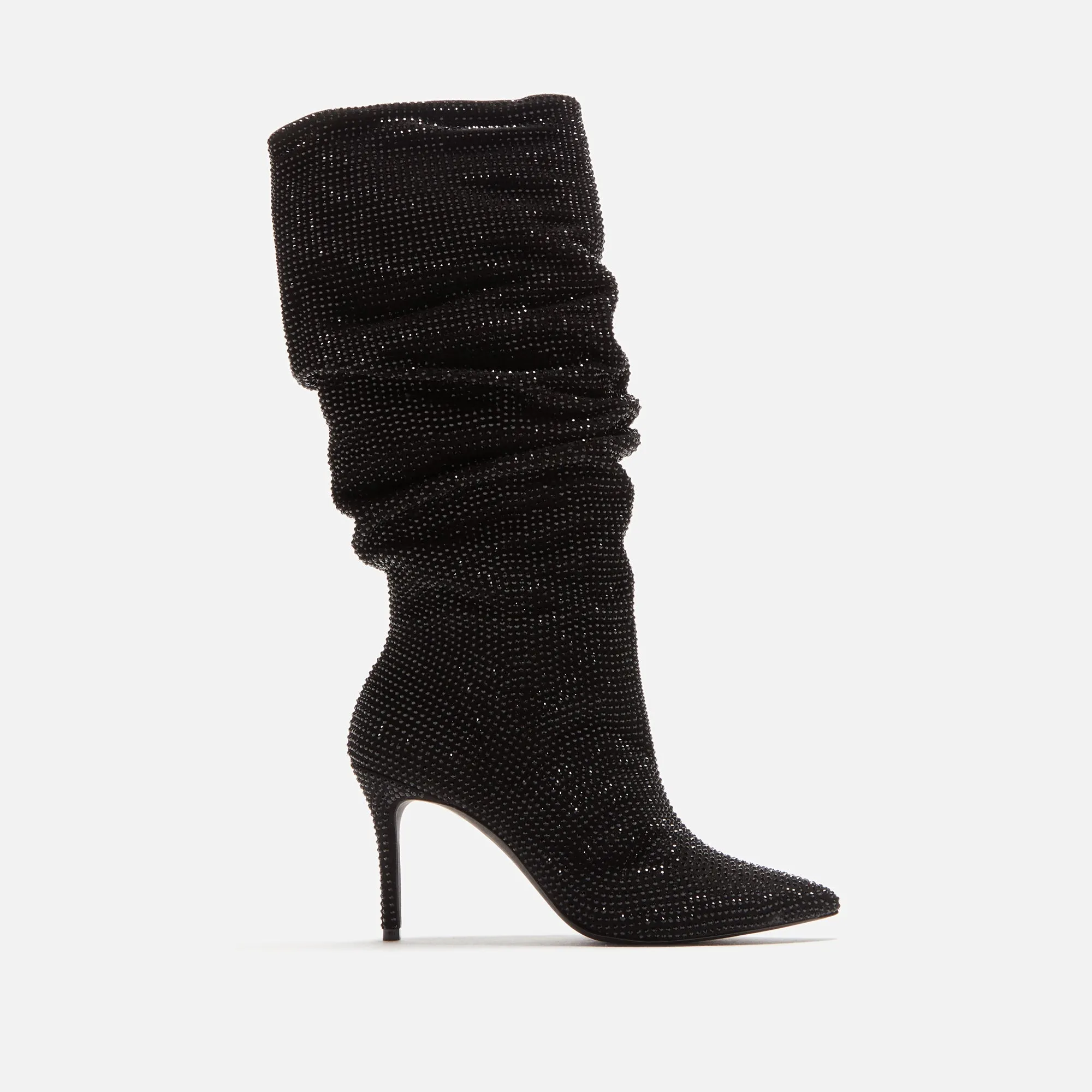 Outdoor Travel Black Suede Studio Geni Boot - Black Crystal Embellished Suede