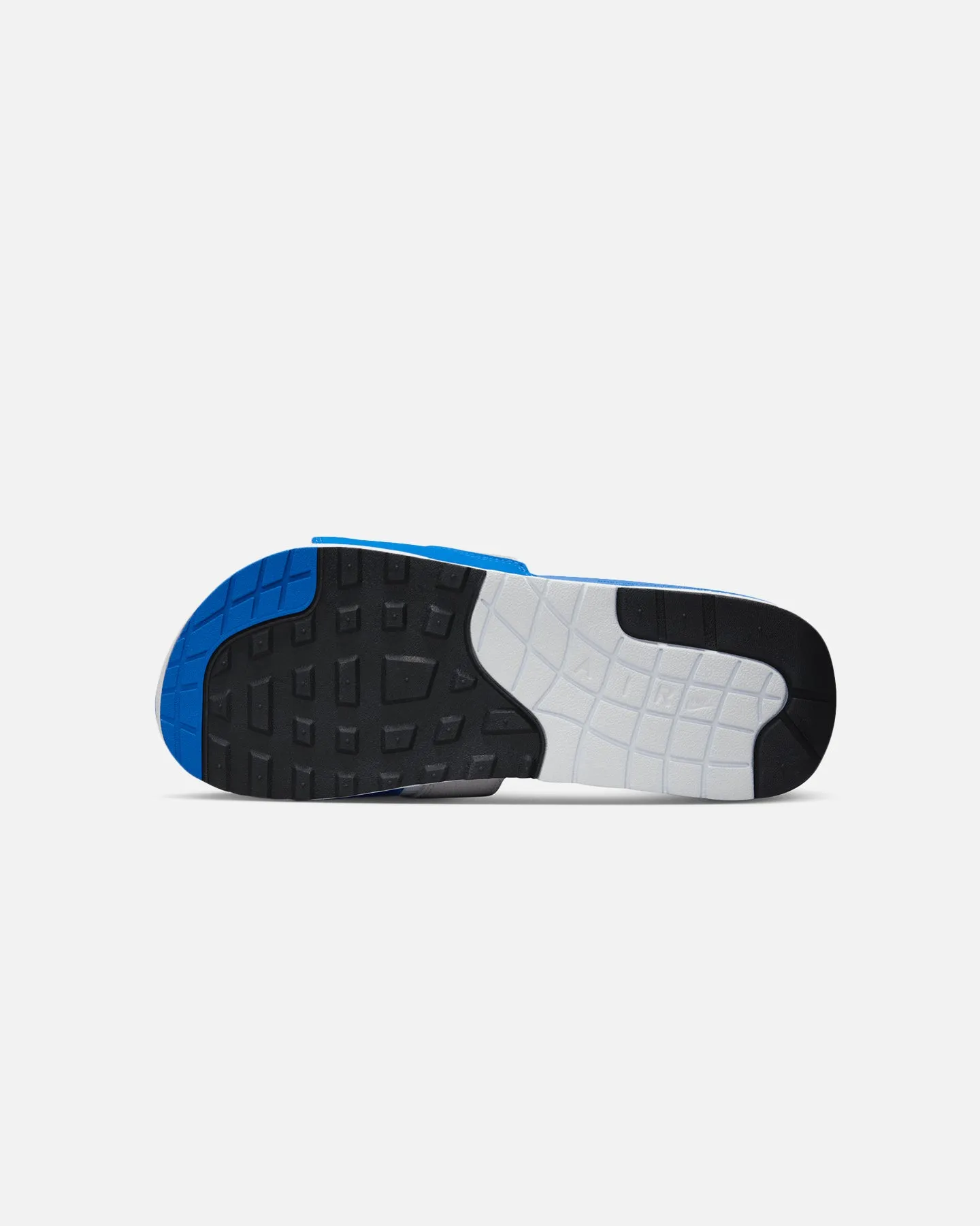 Every Step Breathable Lining Nike Air Max 1 Slides White/Royal Blue