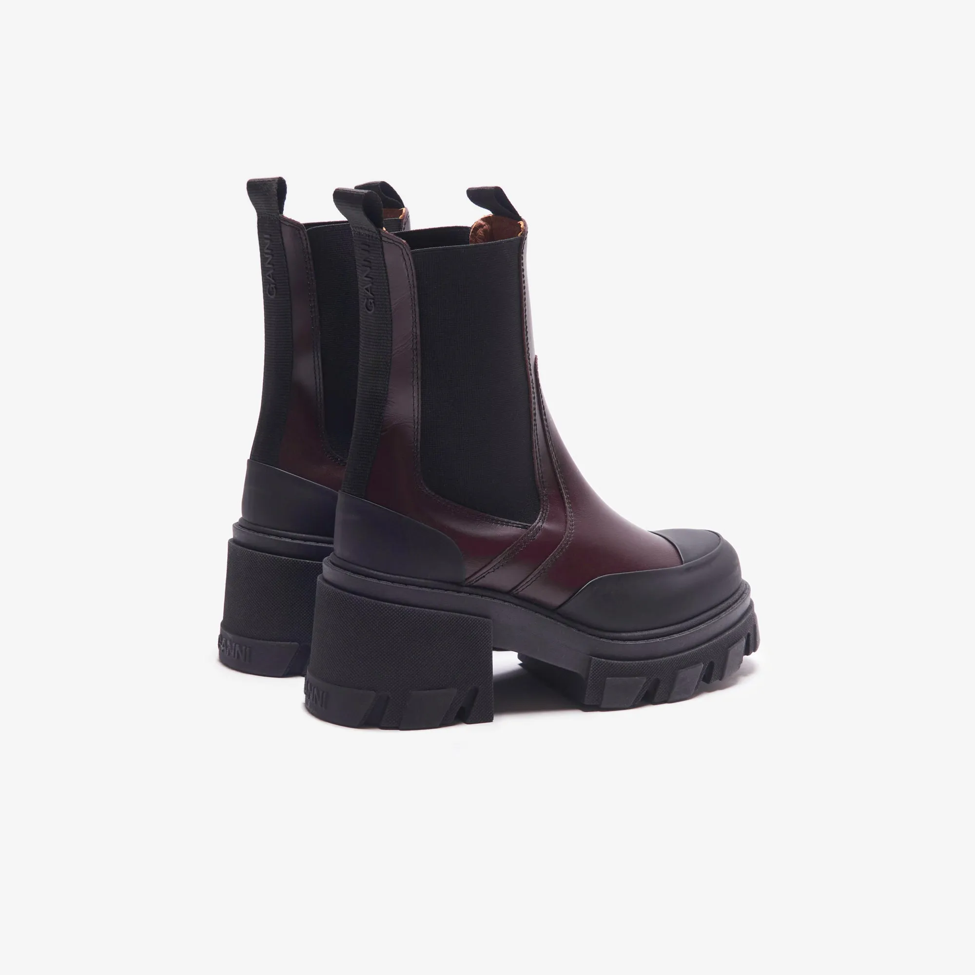 Ganni Cleated Heeled Mid Chelsea Boot - Burgundy Durable Construction Comfortable Straps
