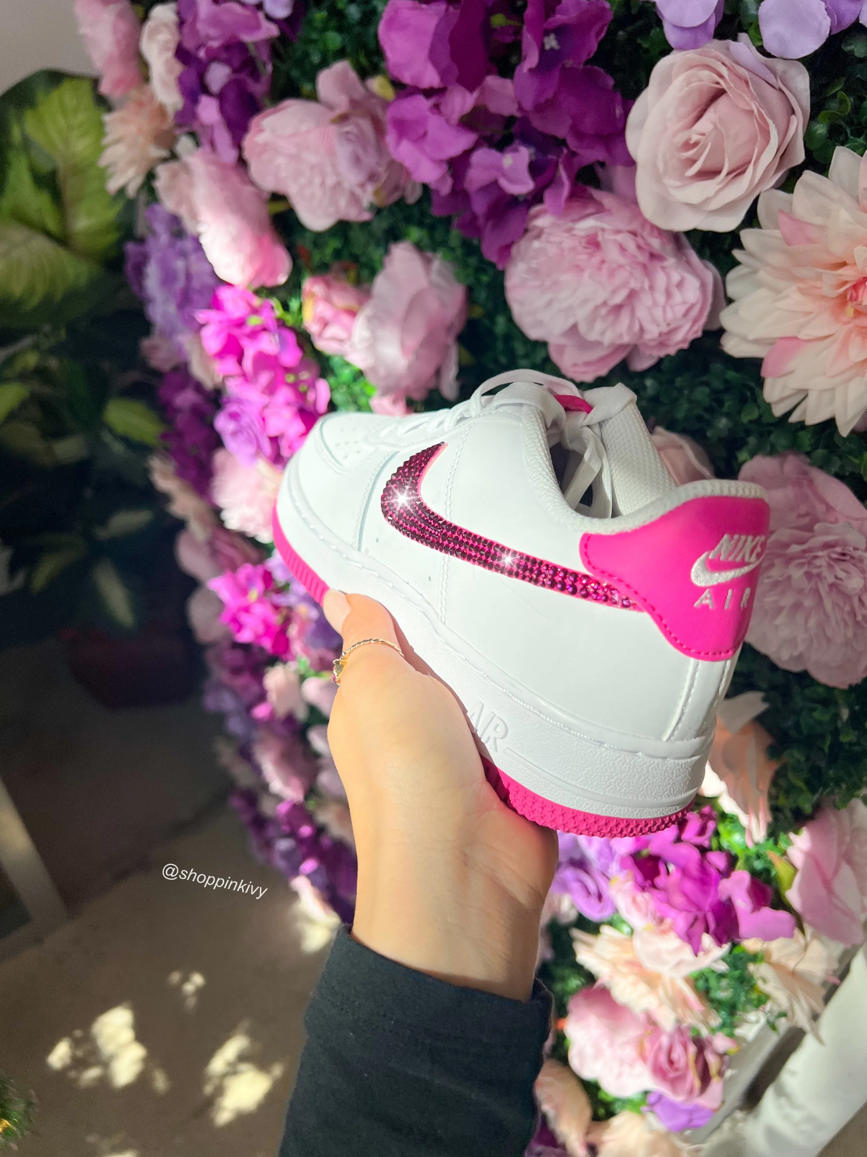 Superior Cushioning Hot Pink Swarovski Women??s Air Force 1 Low Shoes