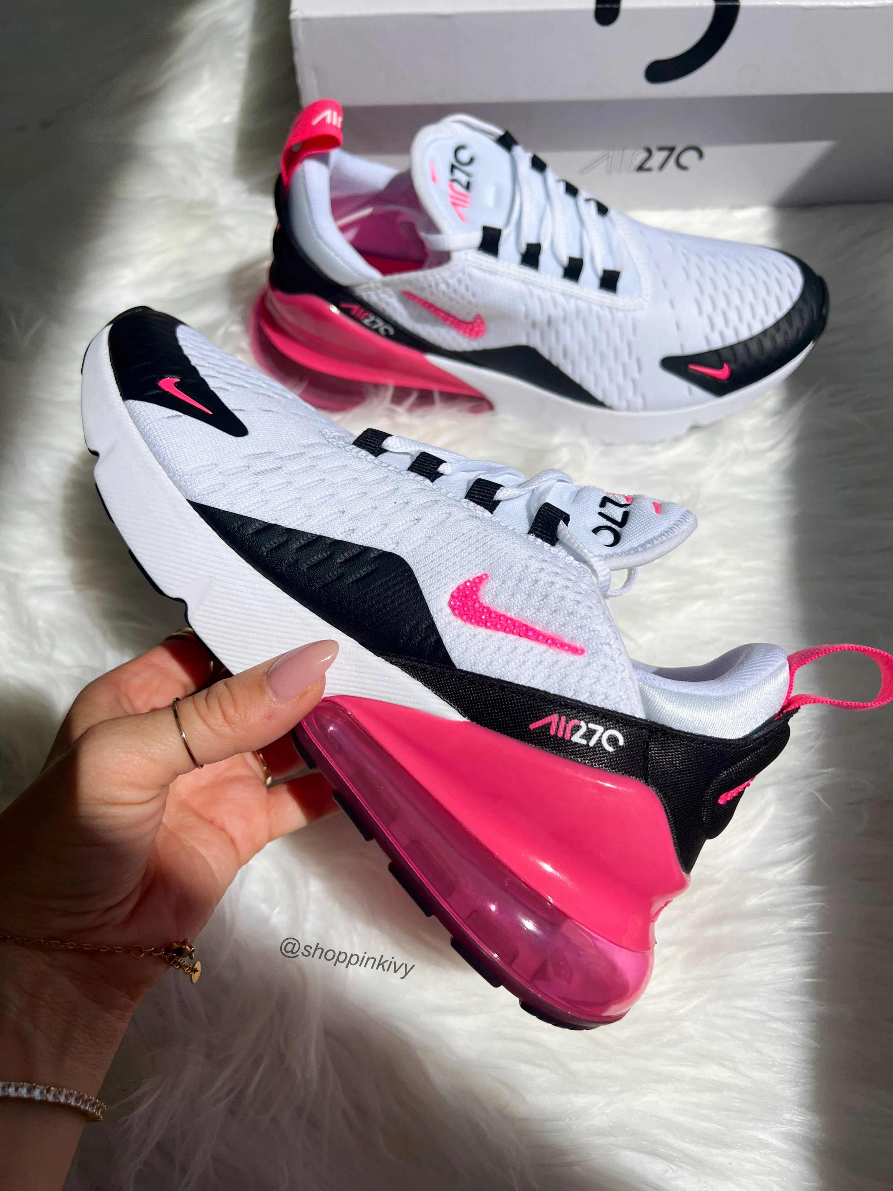 Hot Pink Swarovski Women's Nike Shoes Air Max 270 Classic Design Urban Goer