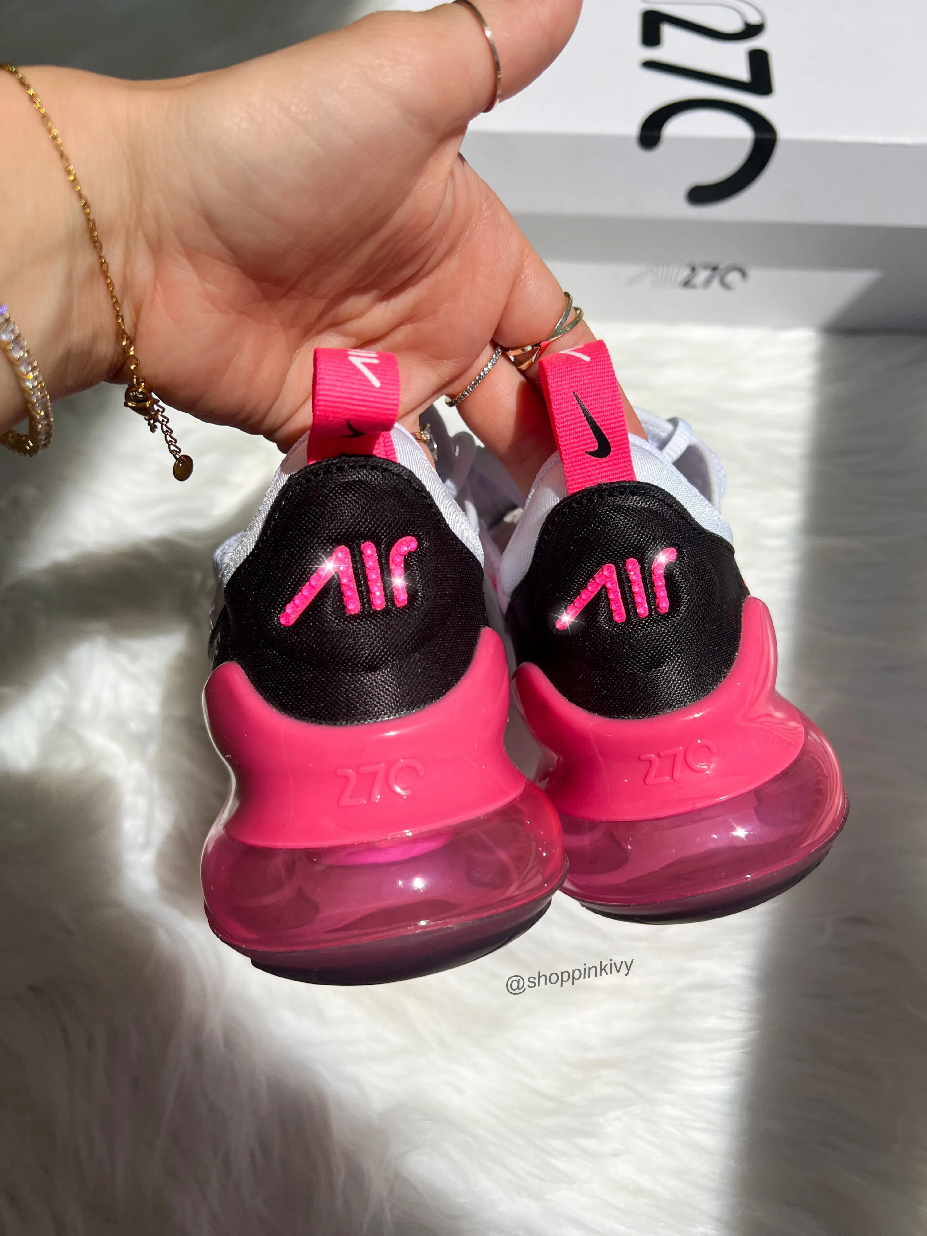 Hot Pink Swarovski Women's Nike Shoes Air Max 270 Street Appeal Smooth   surface