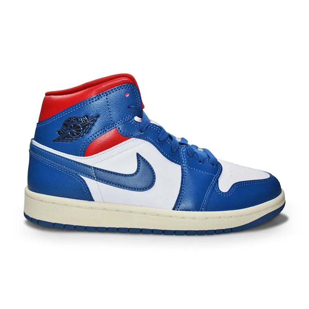 Quick Dry Liner Material Womens Nike Air Jordan 1 Mid - BQ6472 146 - White French Blue Gym Red Sail