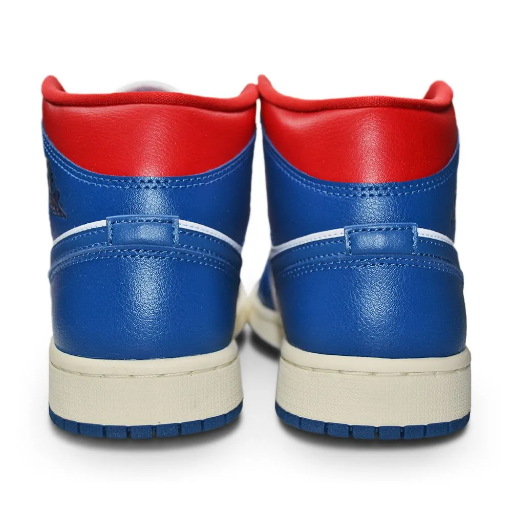 DurableLeather Sweat Wicking Womens Nike Air Jordan 1 Mid - BQ6472 146 - White French Blue Gym Red Sail