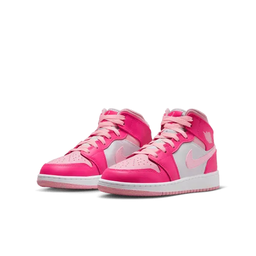 Jordan 1 Mid Women/Youth (Pink/White) Structured silhouette Hydrophobic coating