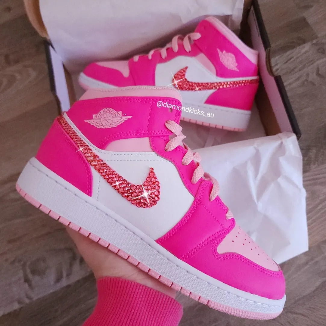Jordan 1 Mid Women/Youth (Pink/White) Non Slip Heel Grip Flexible Groove Design