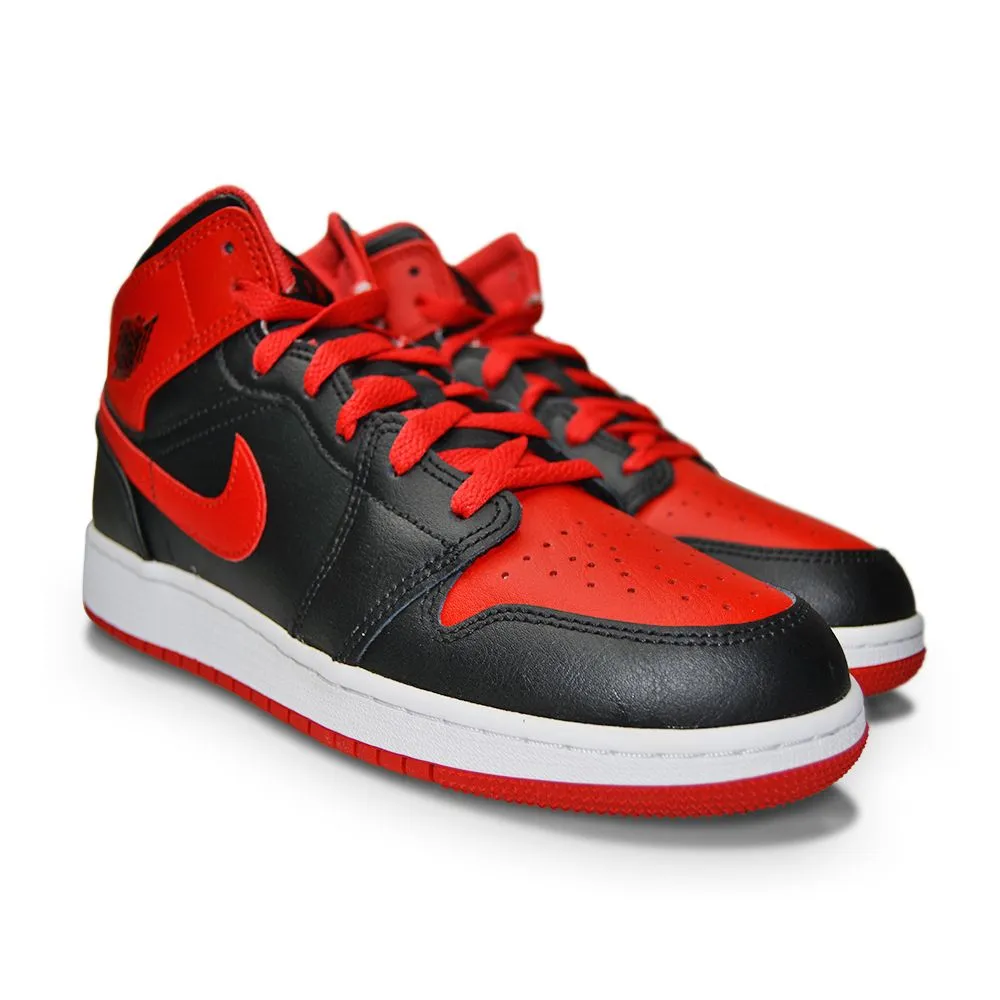 Juniors Nike Air Jordan 1 Mid 'Alternate Bred' (GS) DQ8423 060 Black Fire Red Sharp Defense