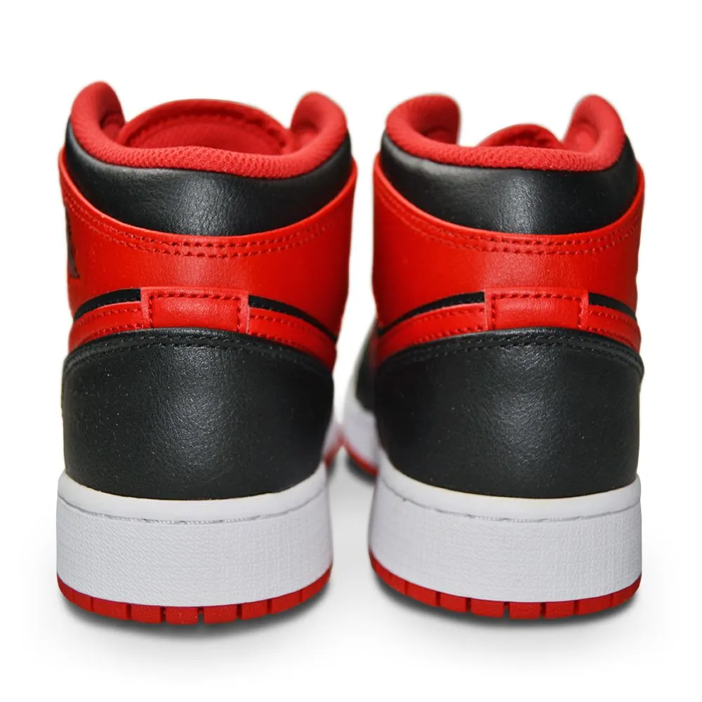 Juniors Nike Air Jordan 1 Mid 'Alternate Bred' (GS) DQ8423 060 Black Fire Red Comfortable Midsole Elastic Collar Design