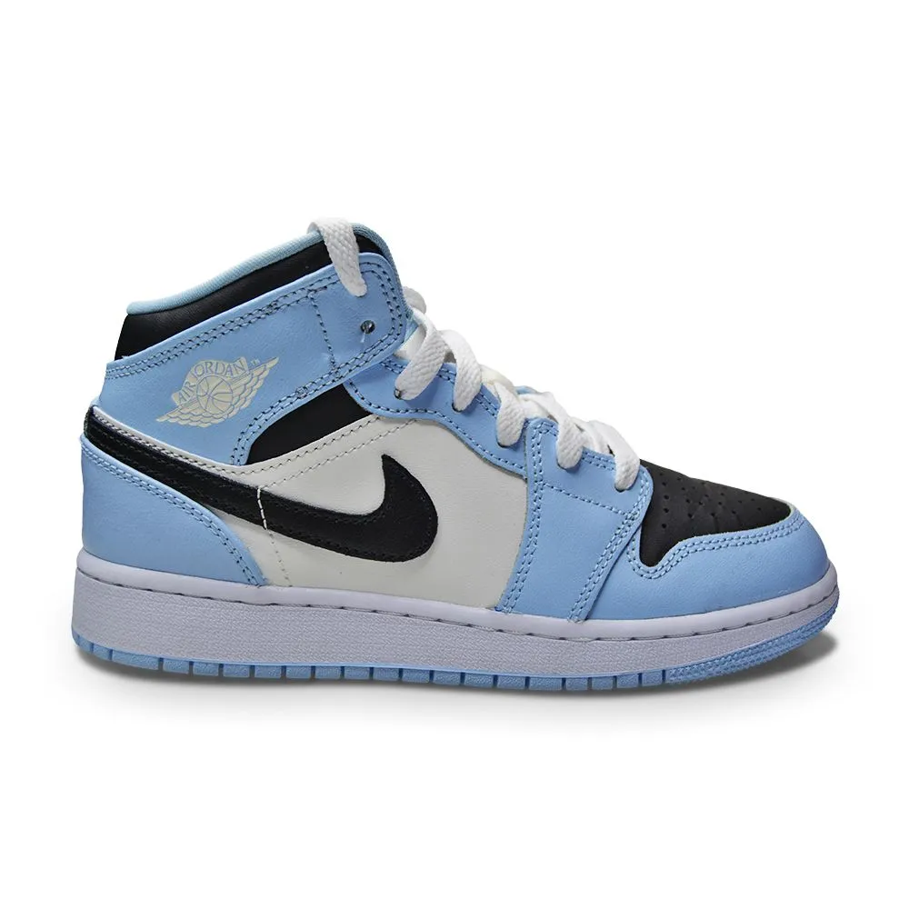 Juniors Nike Air Jordan 1 Mid (GS) - 555112 401 - Ice Blue Black Sail White SoftSole