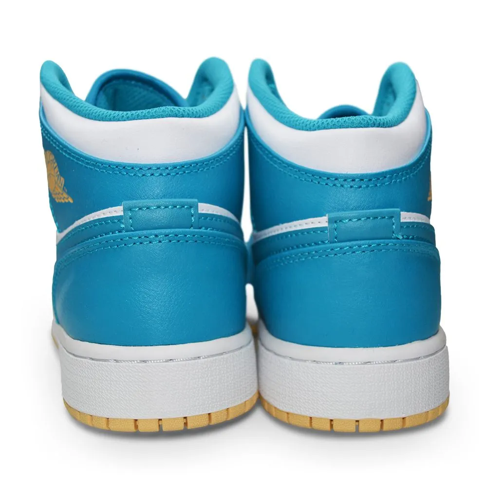 Juniors Nike Air Jordan 1 Mid (GS) - DQ8423 400 - Aquatone Celestial Gold White Elite Play