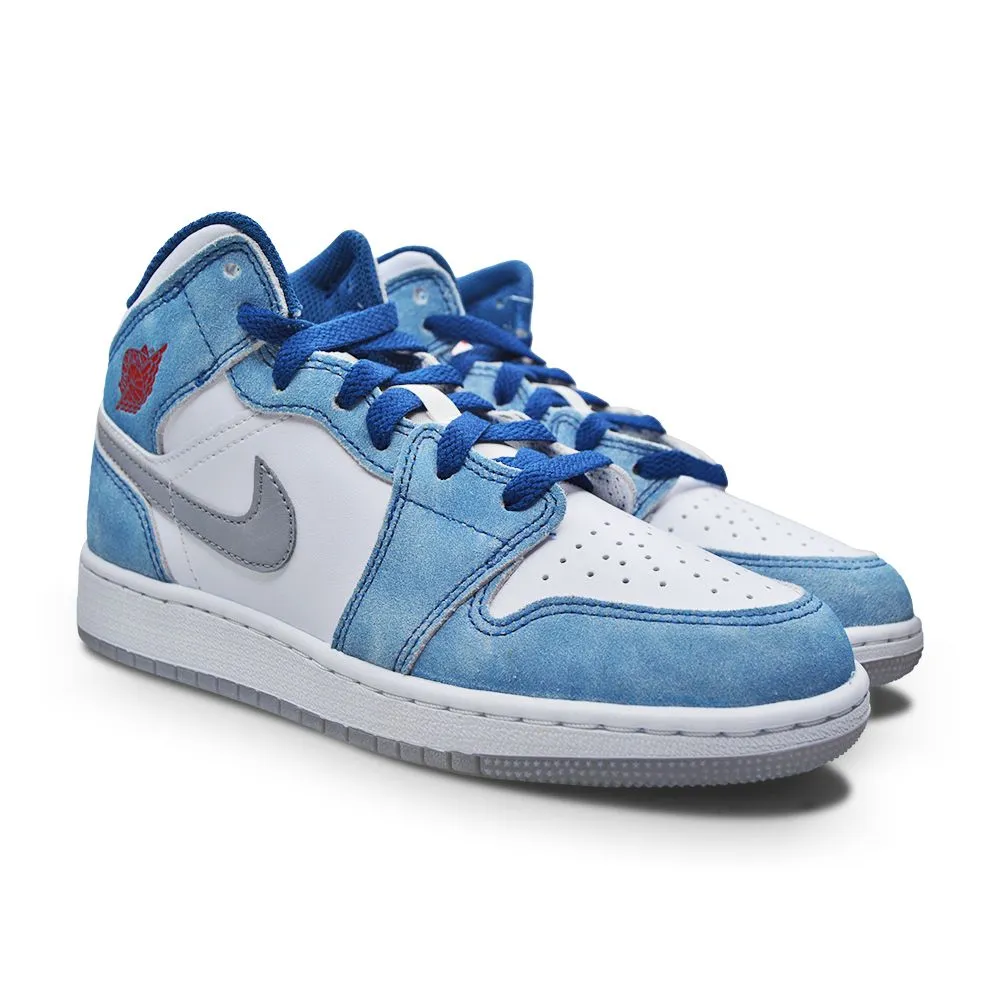 Comfort Step Vertical Propulsion Juniors Nike Air Jordan 1 Mid SE (GS) - DR6235 401 - French Blue Fire Red White