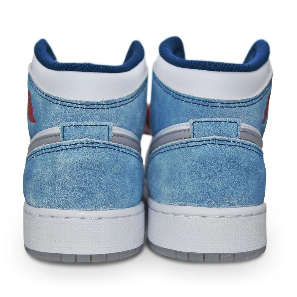 Juniors Nike Air Jordan 1 Mid SE (GS) - DR6235 401 - French Blue Fire Red White Precision Cut Motion
